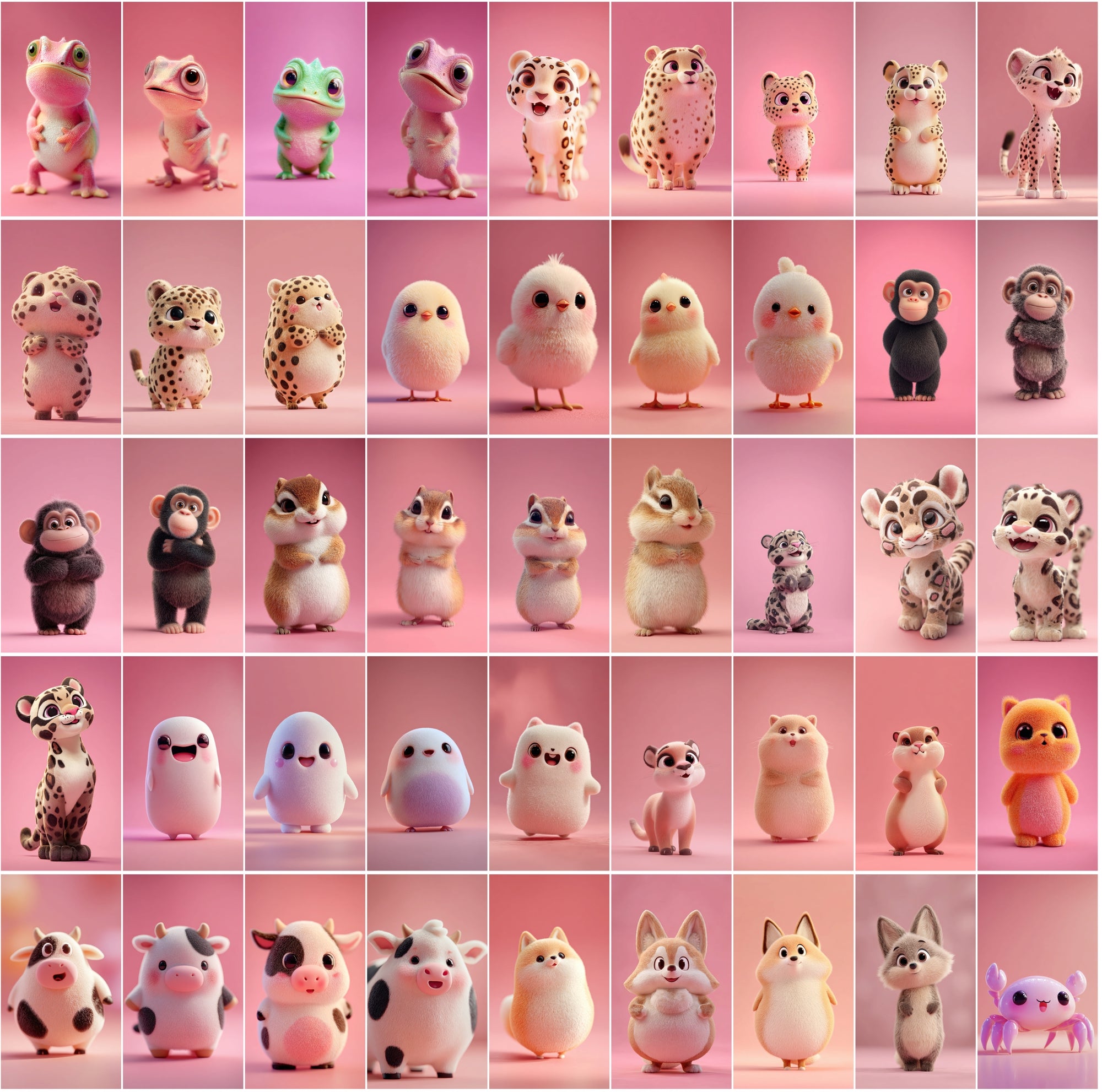 620 Chubby 3D Animals – Cute Kawaii Anime-Style JPGs (3672×6552) • Commercial Use