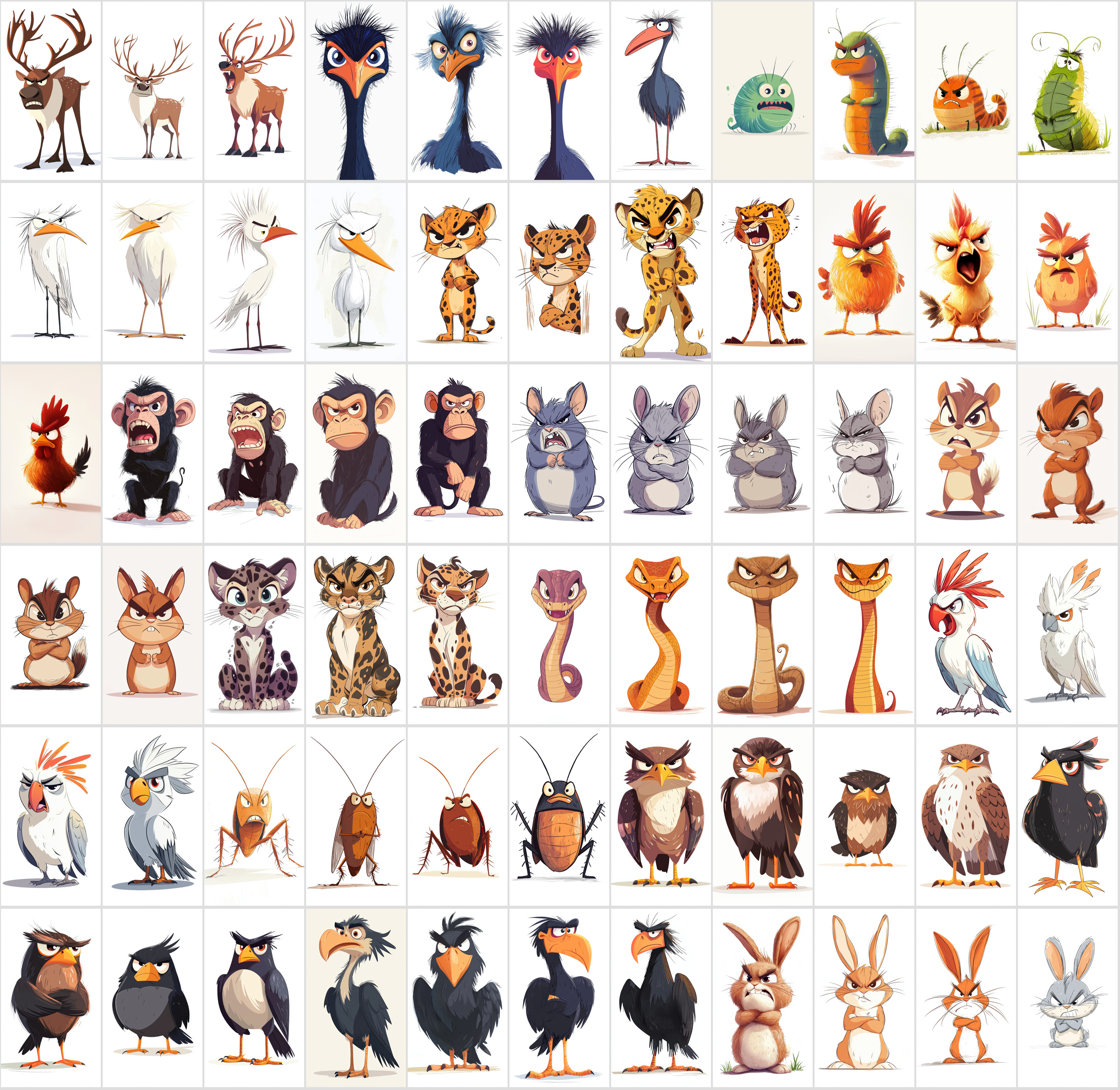 860 Angry Animals - Cartoon Style Clipart