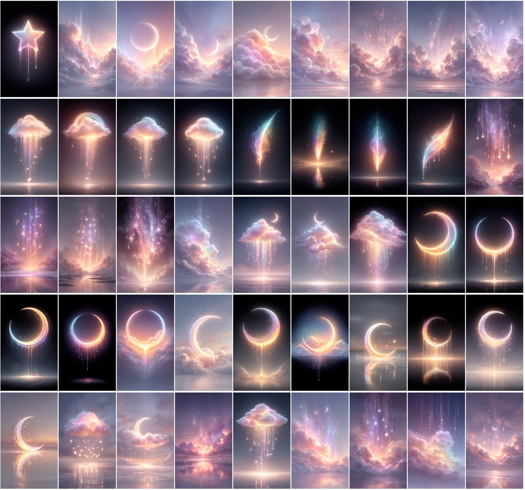 620 Glowing Rainbow Neon Images | Luminous Cosmic Art | Sparkling Dripping Stars, Moons, Clouds & Hearts