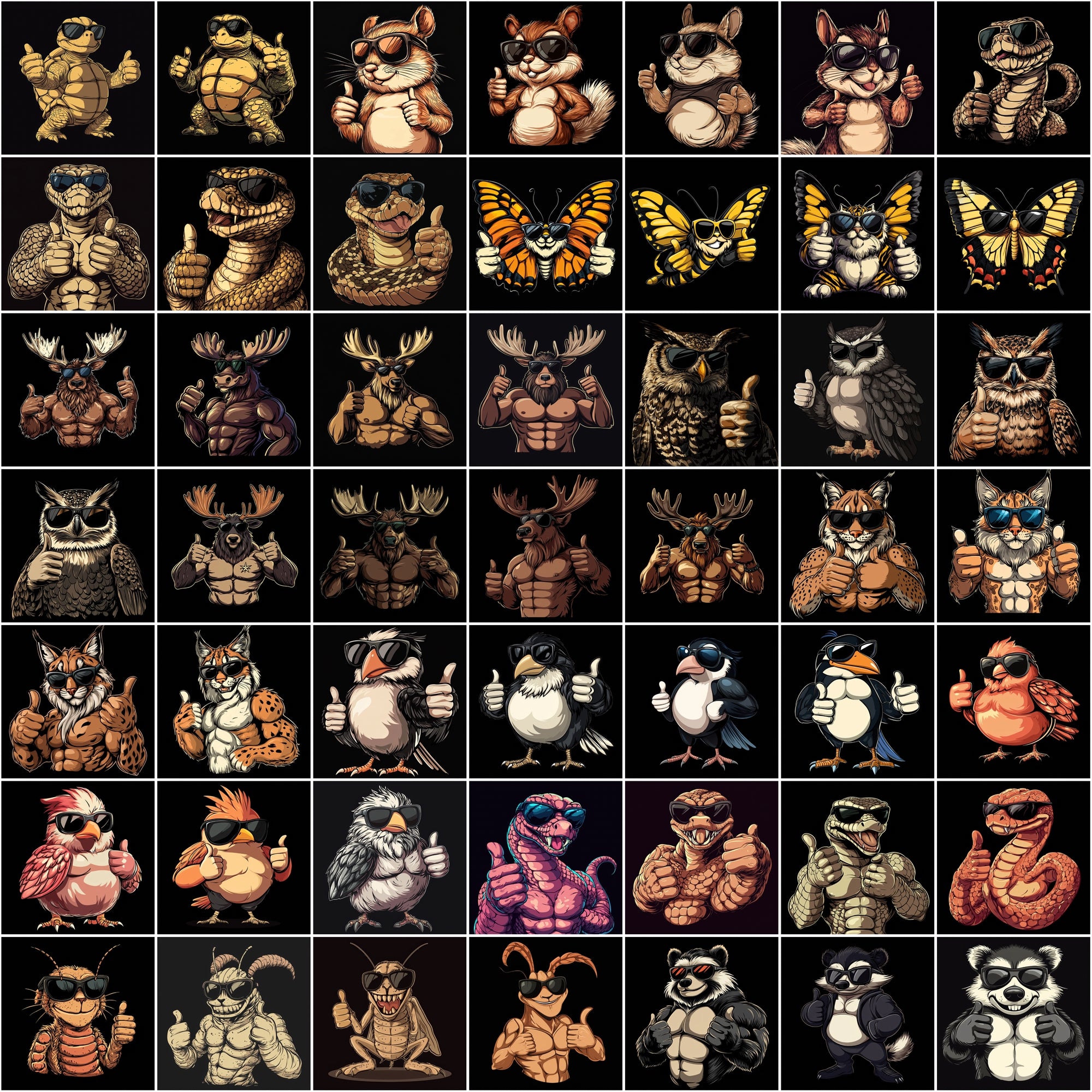 530 Cartoon Muscle Animals with Sunglasses