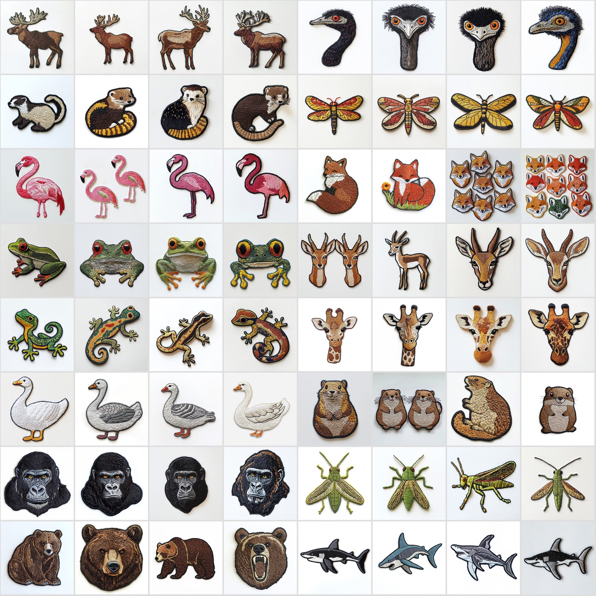 600 Transparent Animal Embroidery PNGs | Digital Appliqué Patch Cliparts