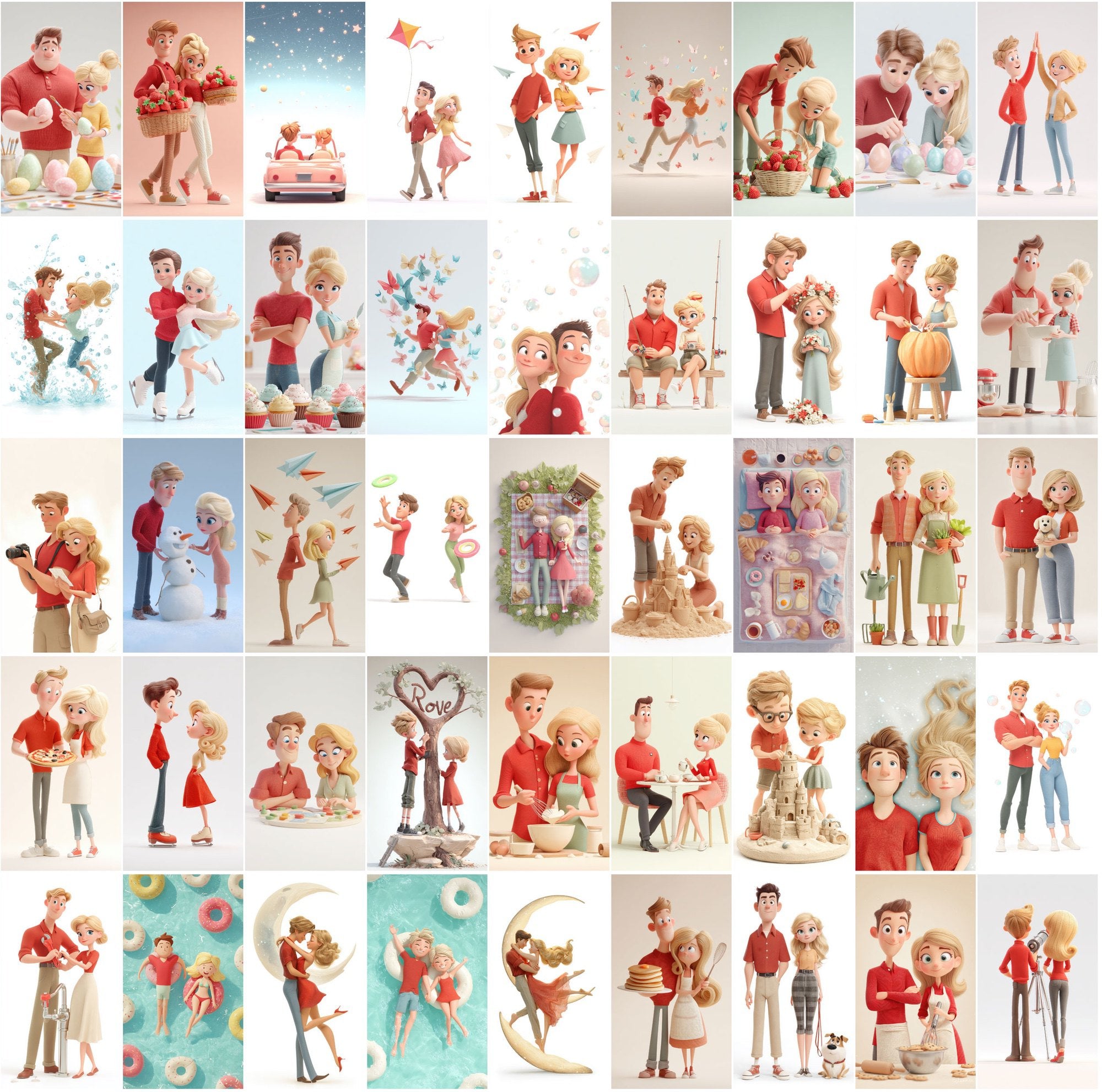 430 Cute Couple Illustrations – Pastel 3D Style