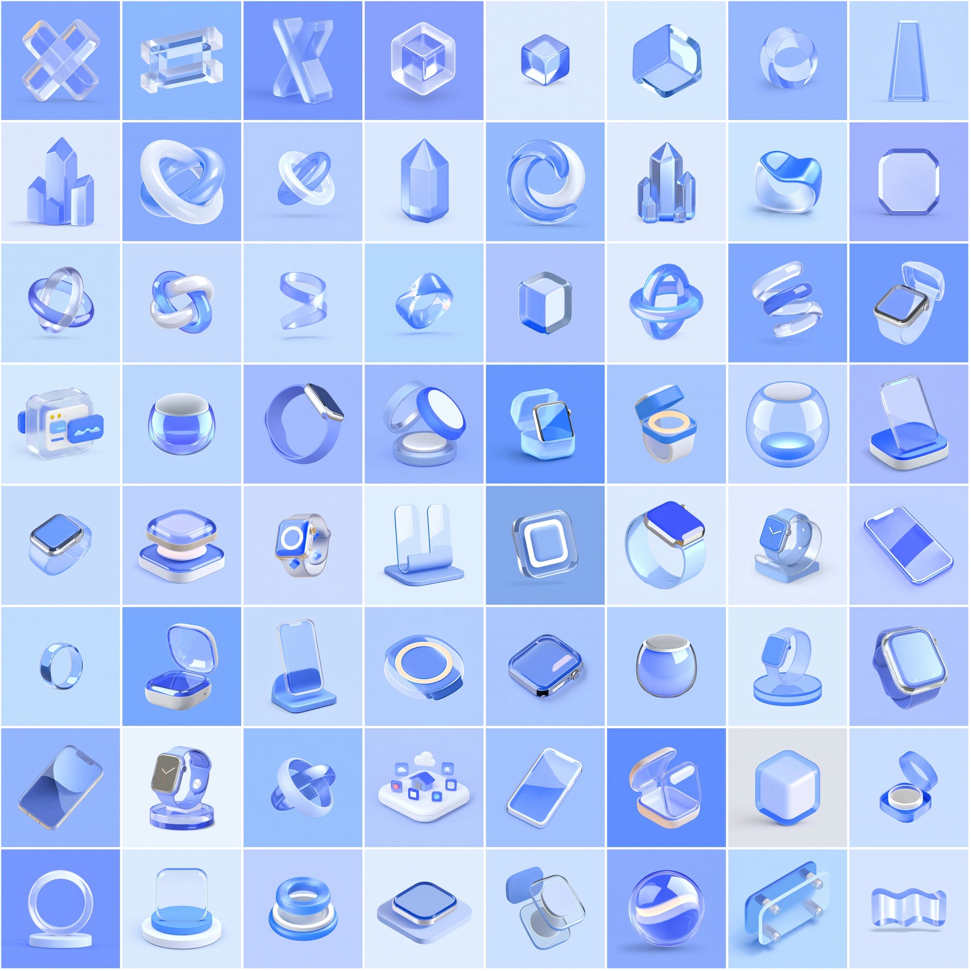 580 Frosted Glass 3D Renders – Elegant Minimal Glassmorphism Objects Collection