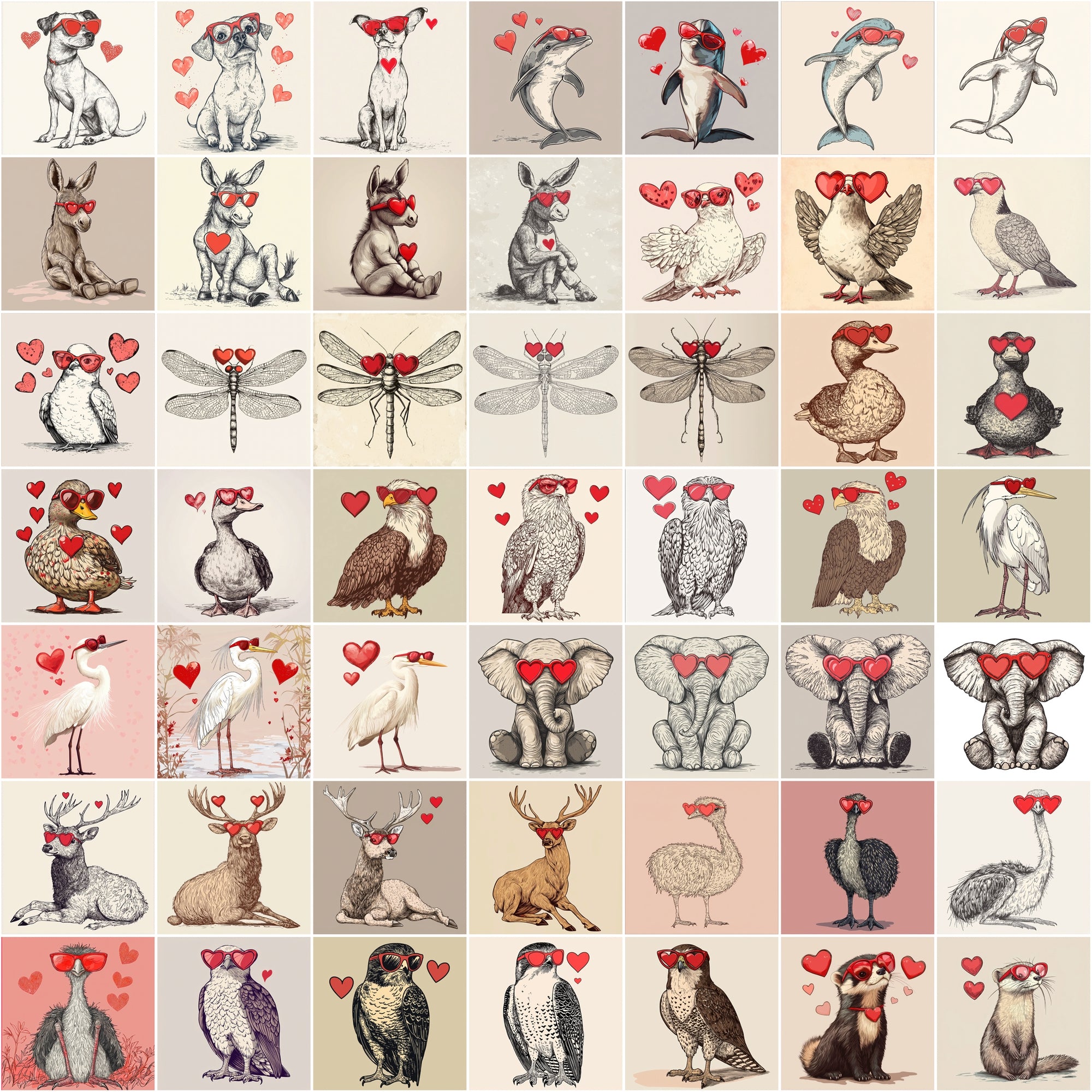 590 Unique Vintage Animal Illustrations for Love & Valentine’s Day Creations