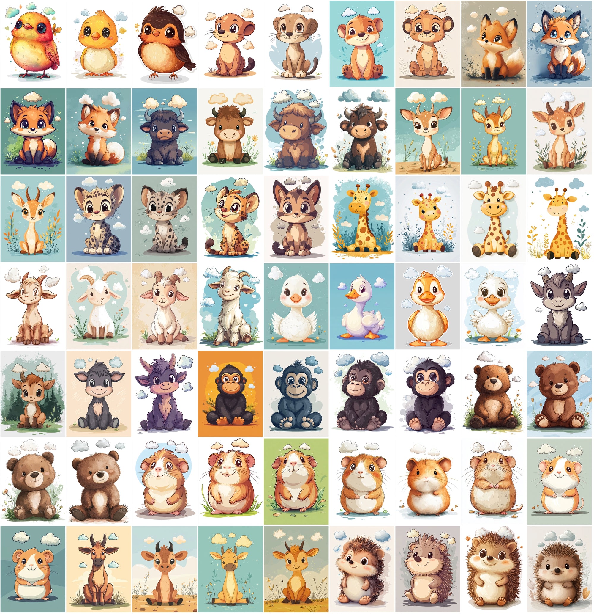 570 Cartoon Animals with Clouds Above Their Heads