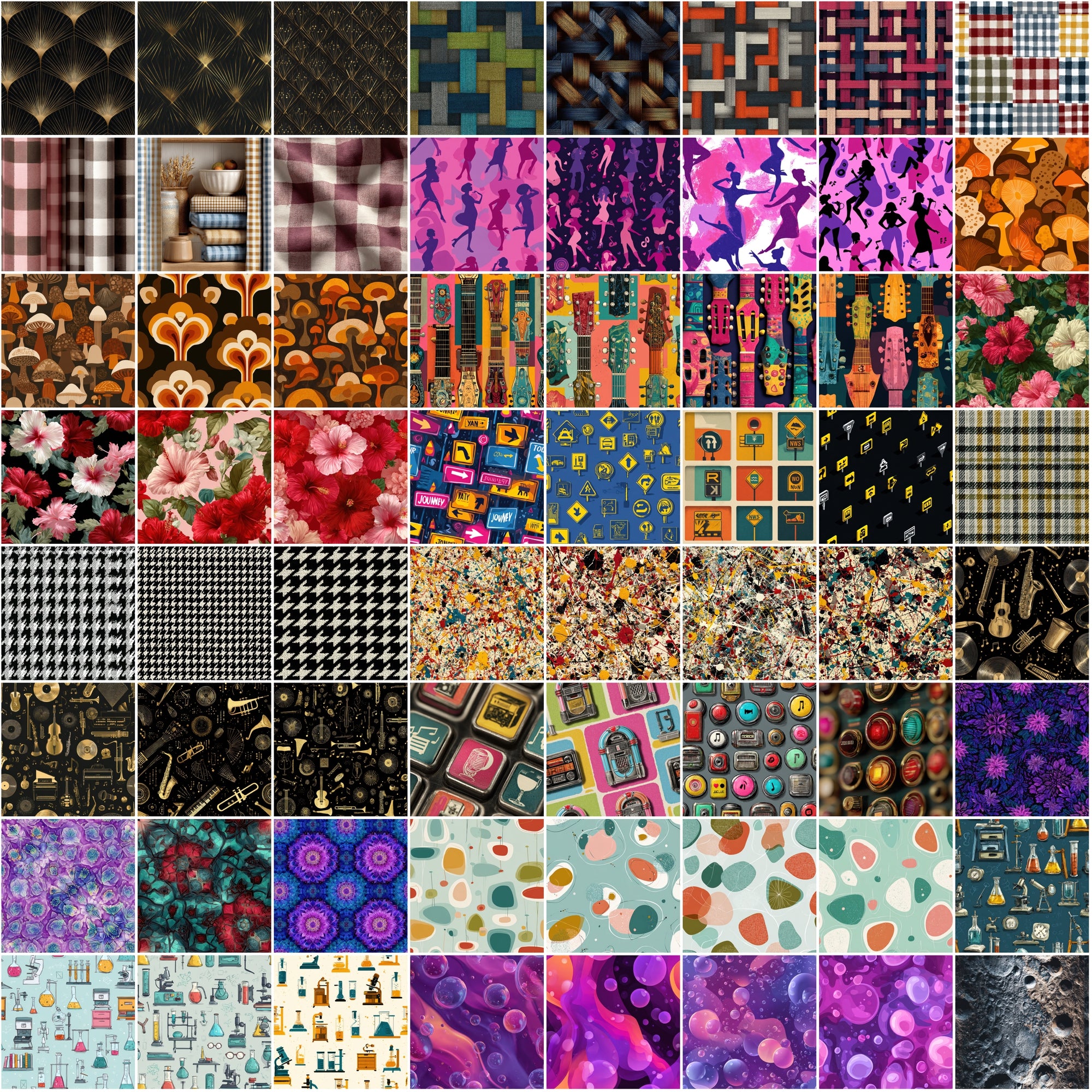 570 Retro Seamless Patterns | Vintage Mid-Century & Retro Digital Papers