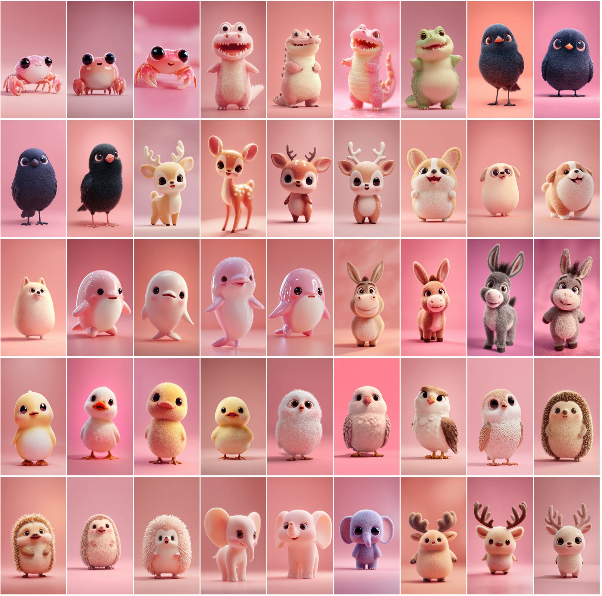 620 Chubby 3D Animals – Cute Kawaii Anime-Style JPGs (3672×6552) • Commercial Use