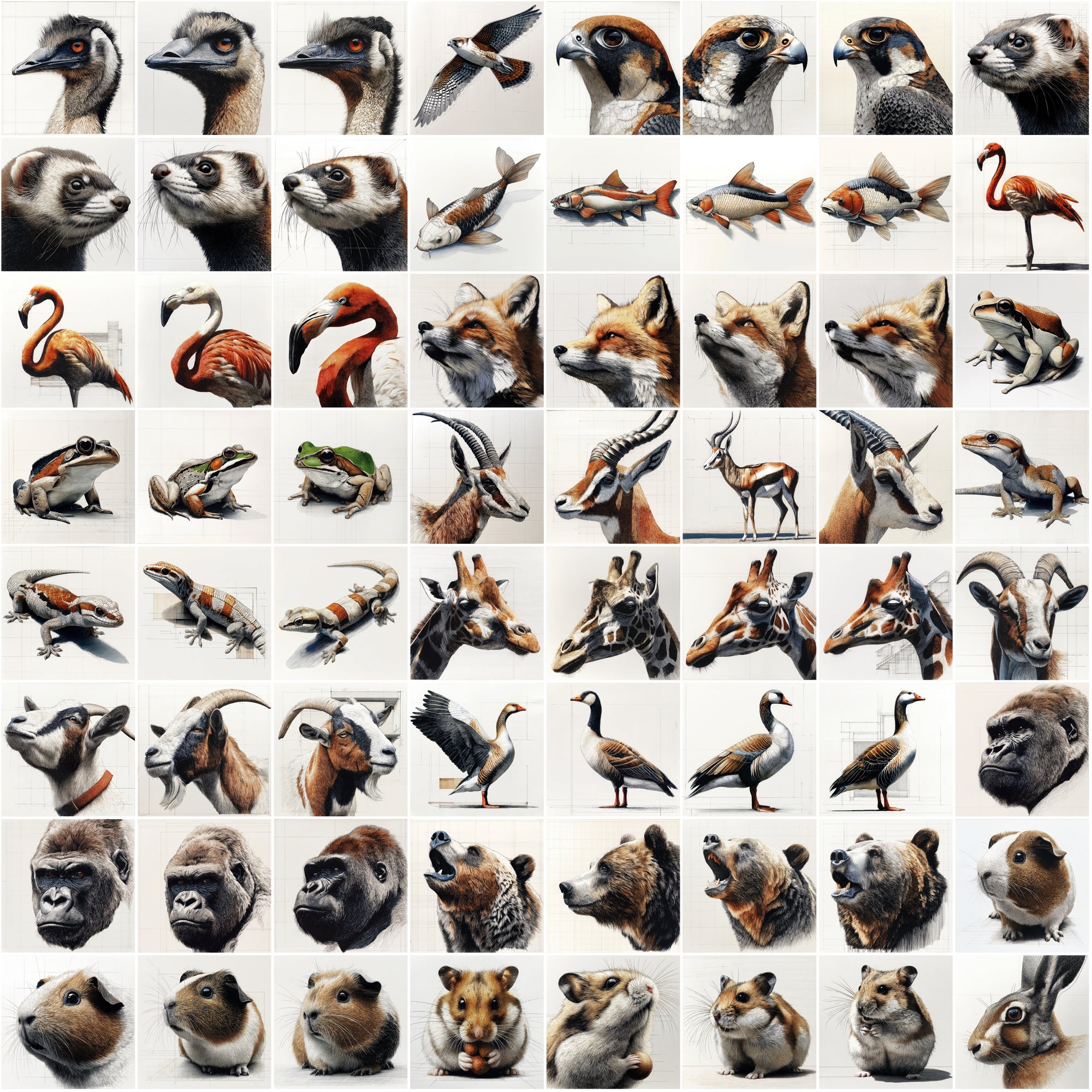 630 Animal Sketch Illustrations – High-Resolution JPGs with Commercial License