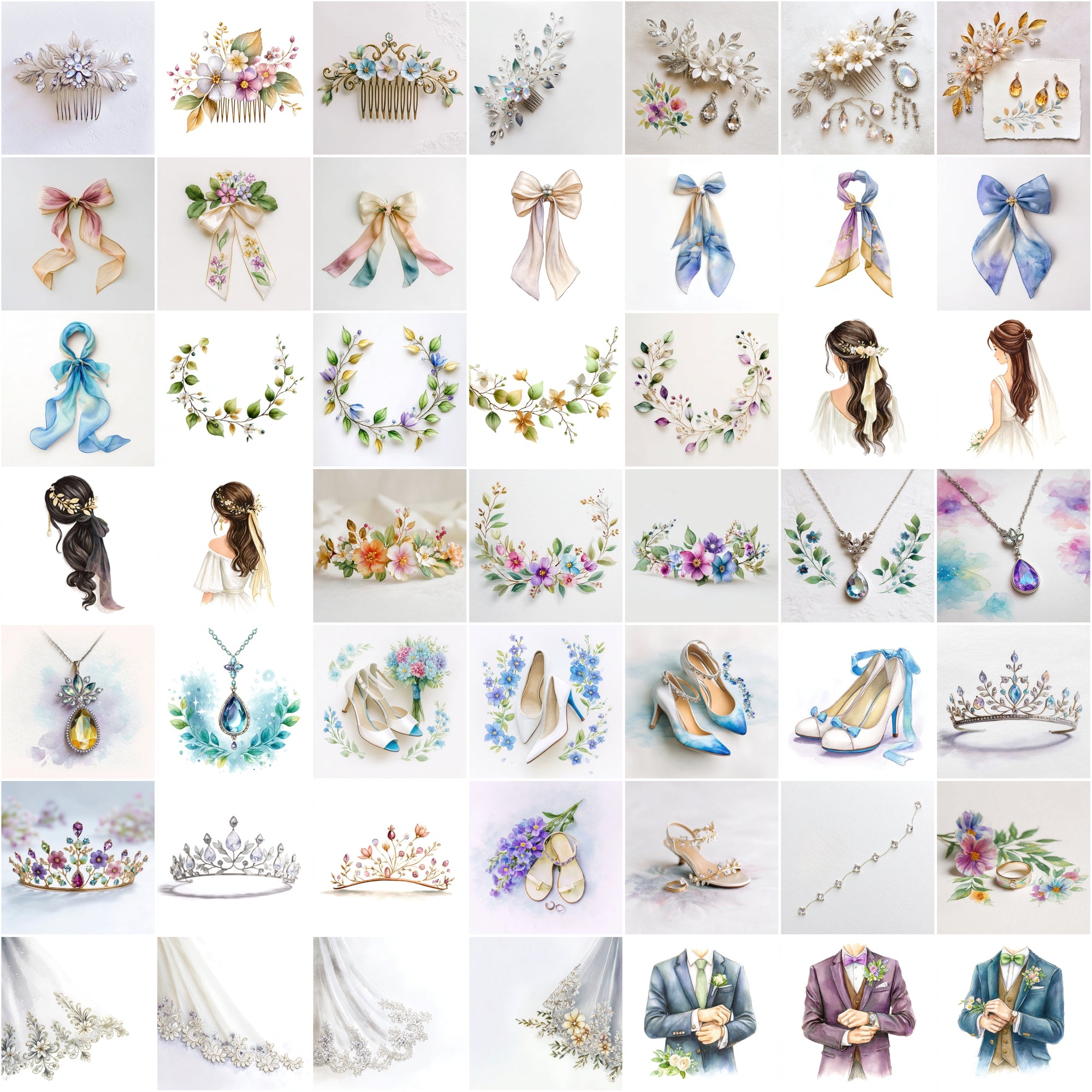 500 Watercolor Wedding Clipart – Romantic JPG Images, High-Res 4600x4600, Commercial Use