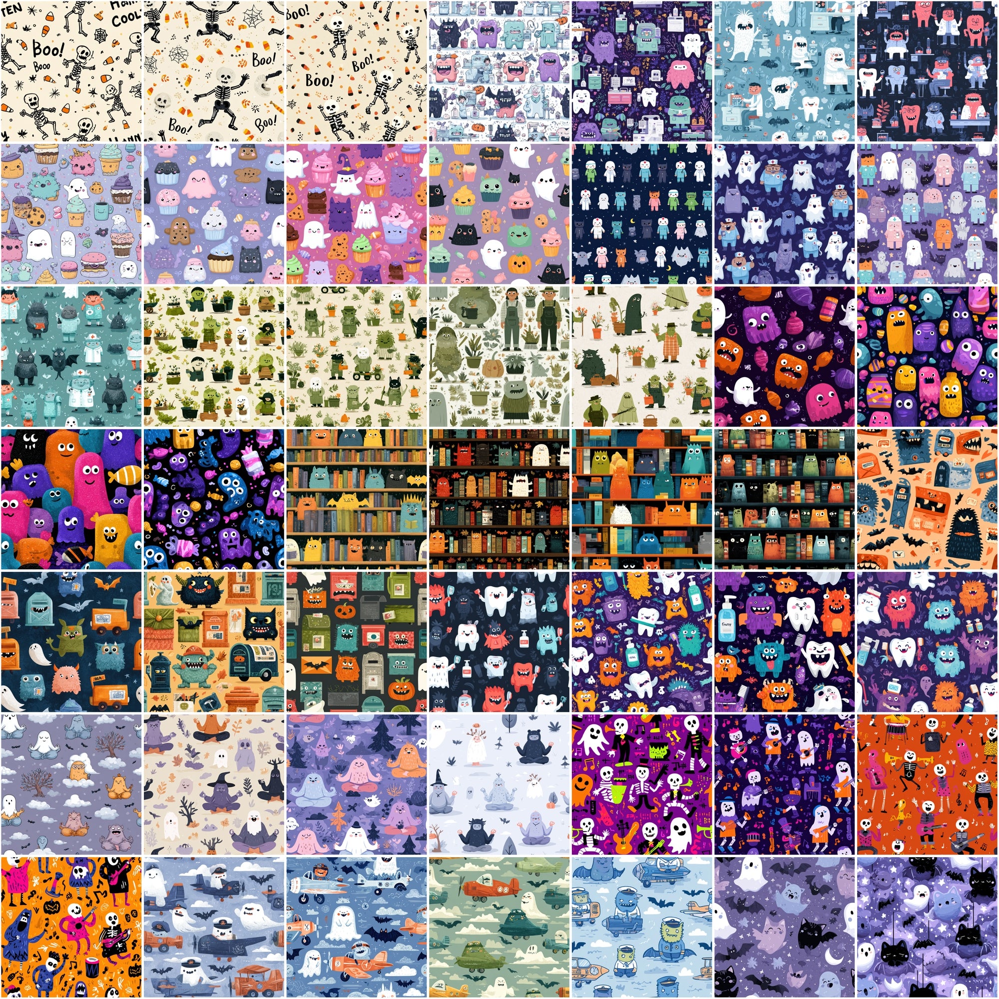 580 Seamless Halloween Patterns | Cute & Spooky JPG + PAT Files | Commercial Use