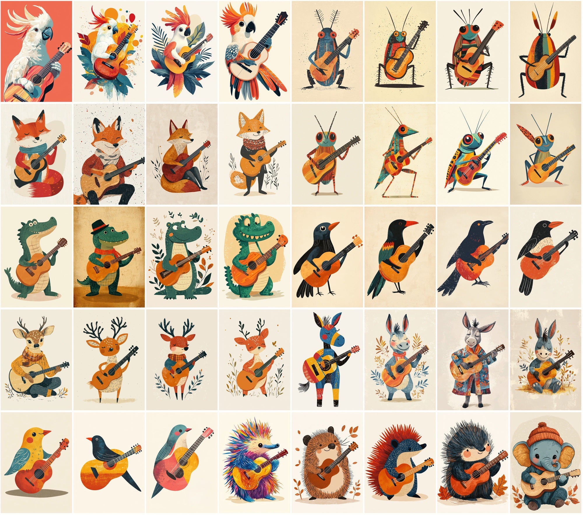 540 Cute Animal Guitar Illustrations