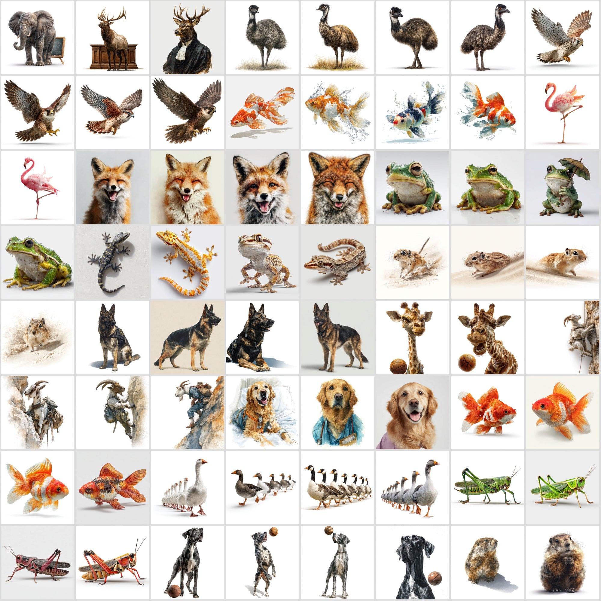 570 Realistic Animal Illustrations in Unique Professions