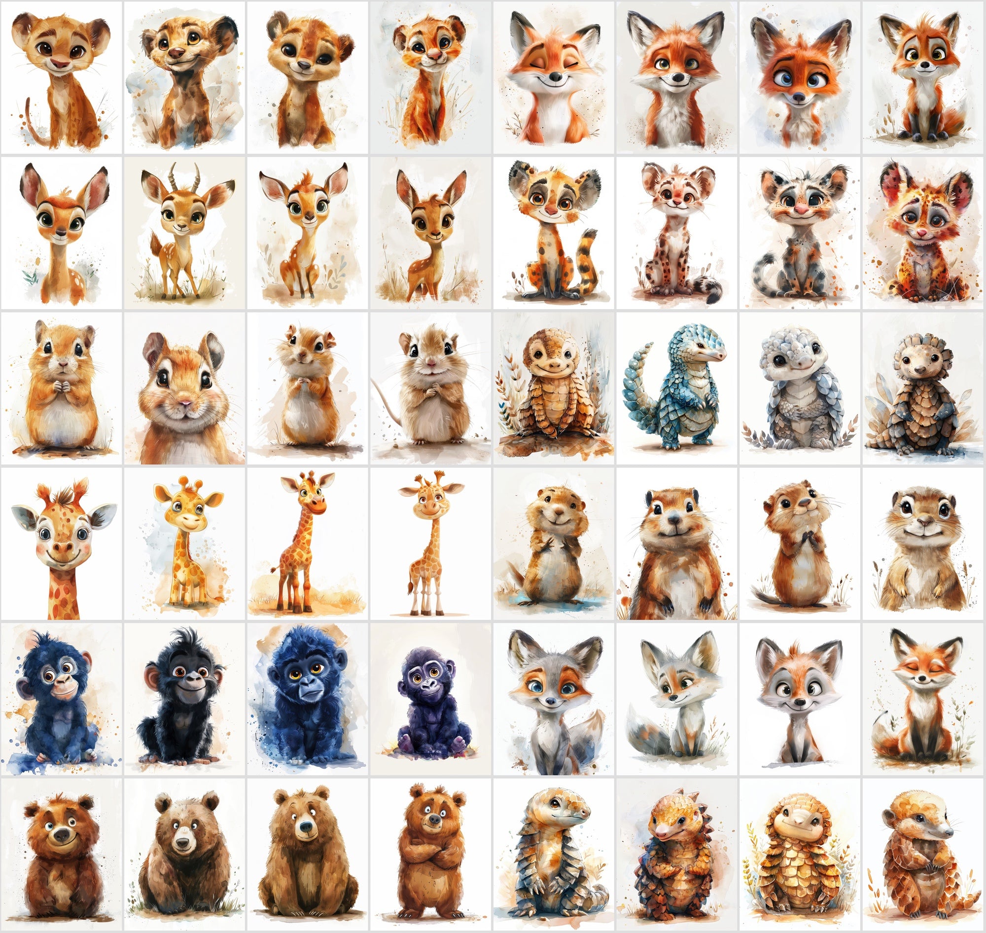 580 Cute Animal Watercolour Illustrations - Commercial License Included