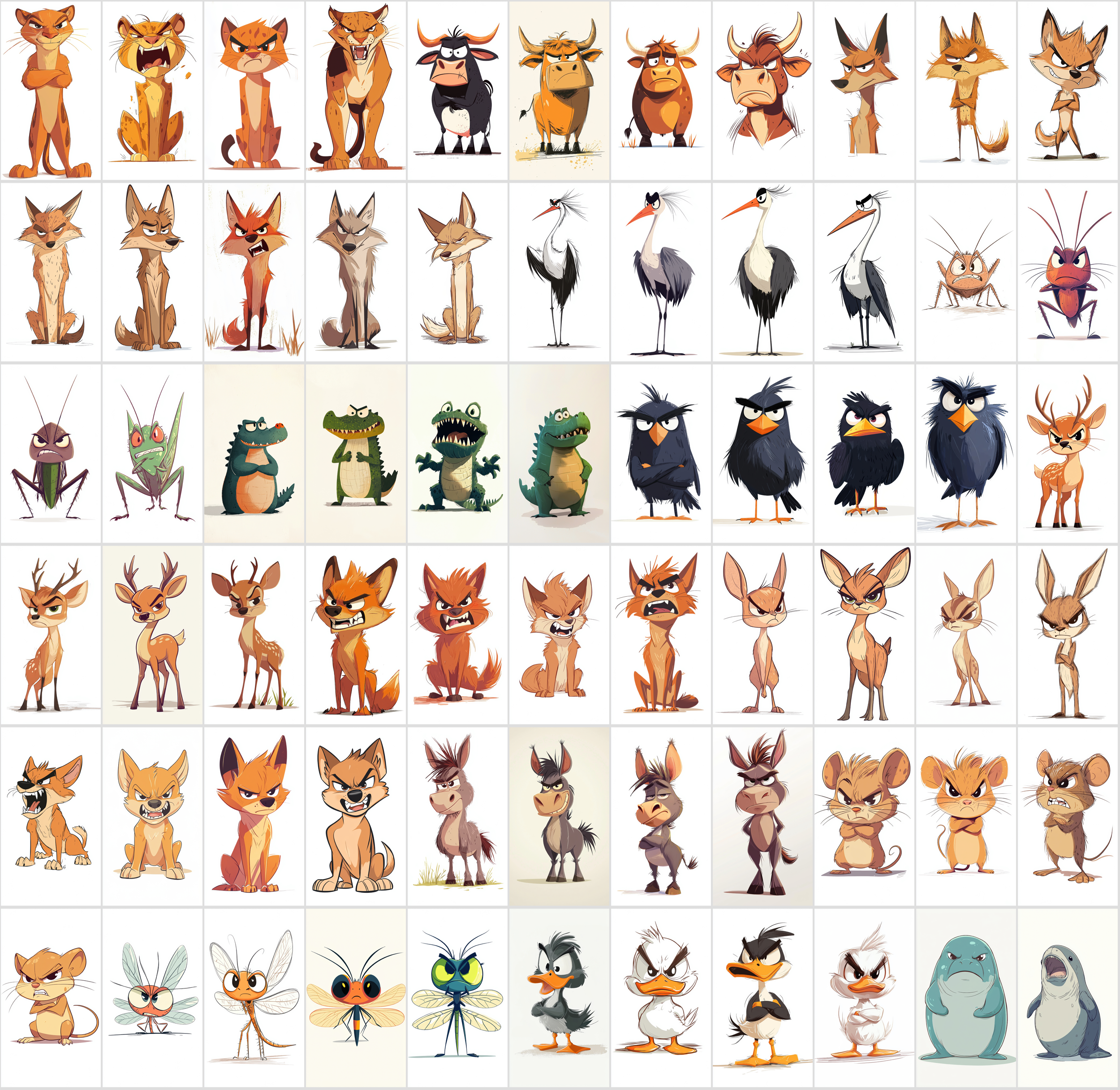 860 Angry Animals - Cartoon Style Clipart