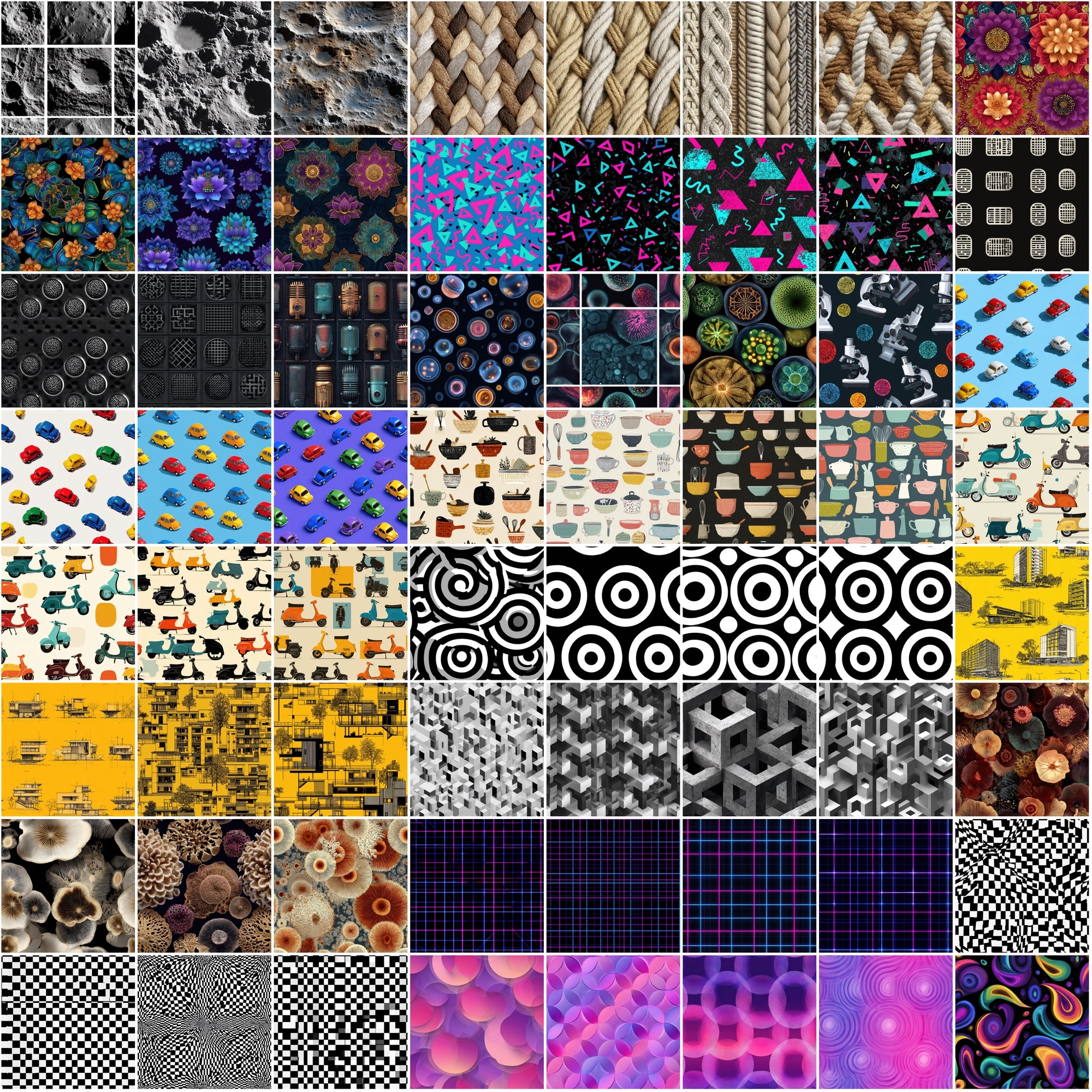570 Retro Seamless Patterns | Vintage Mid-Century & Retro Digital Papers
