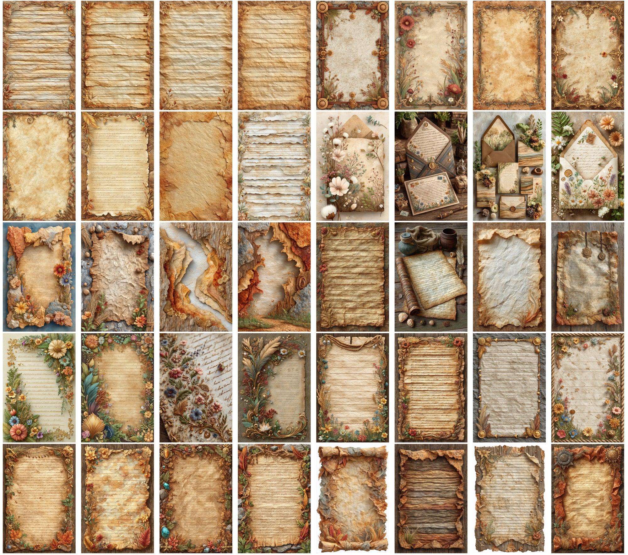 590 Vintage Christmas Parchment Pages | Lined Stationery, Antique Paper, JPG, Commercial Use