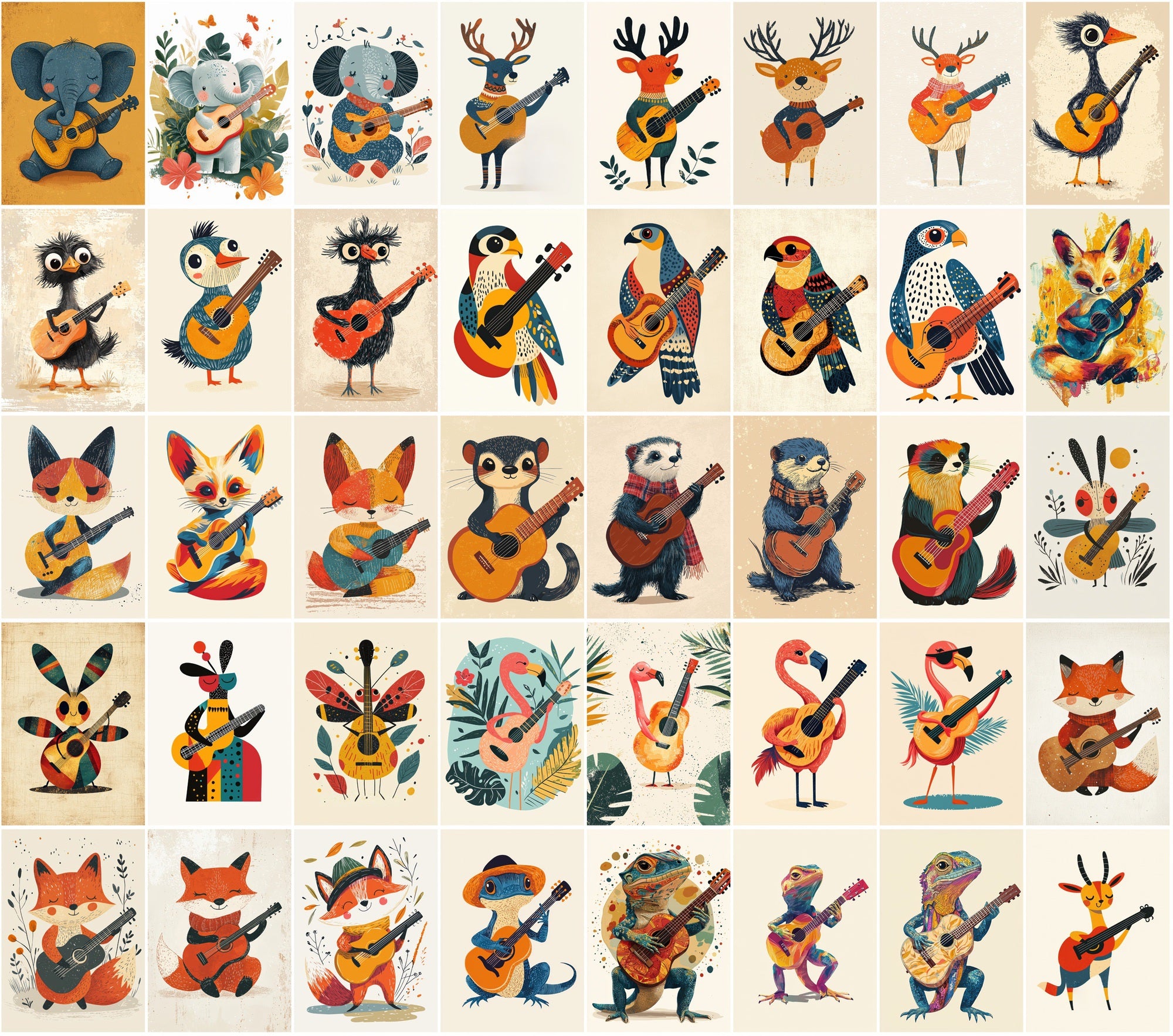 540 Cute Animal Guitar Illustrations