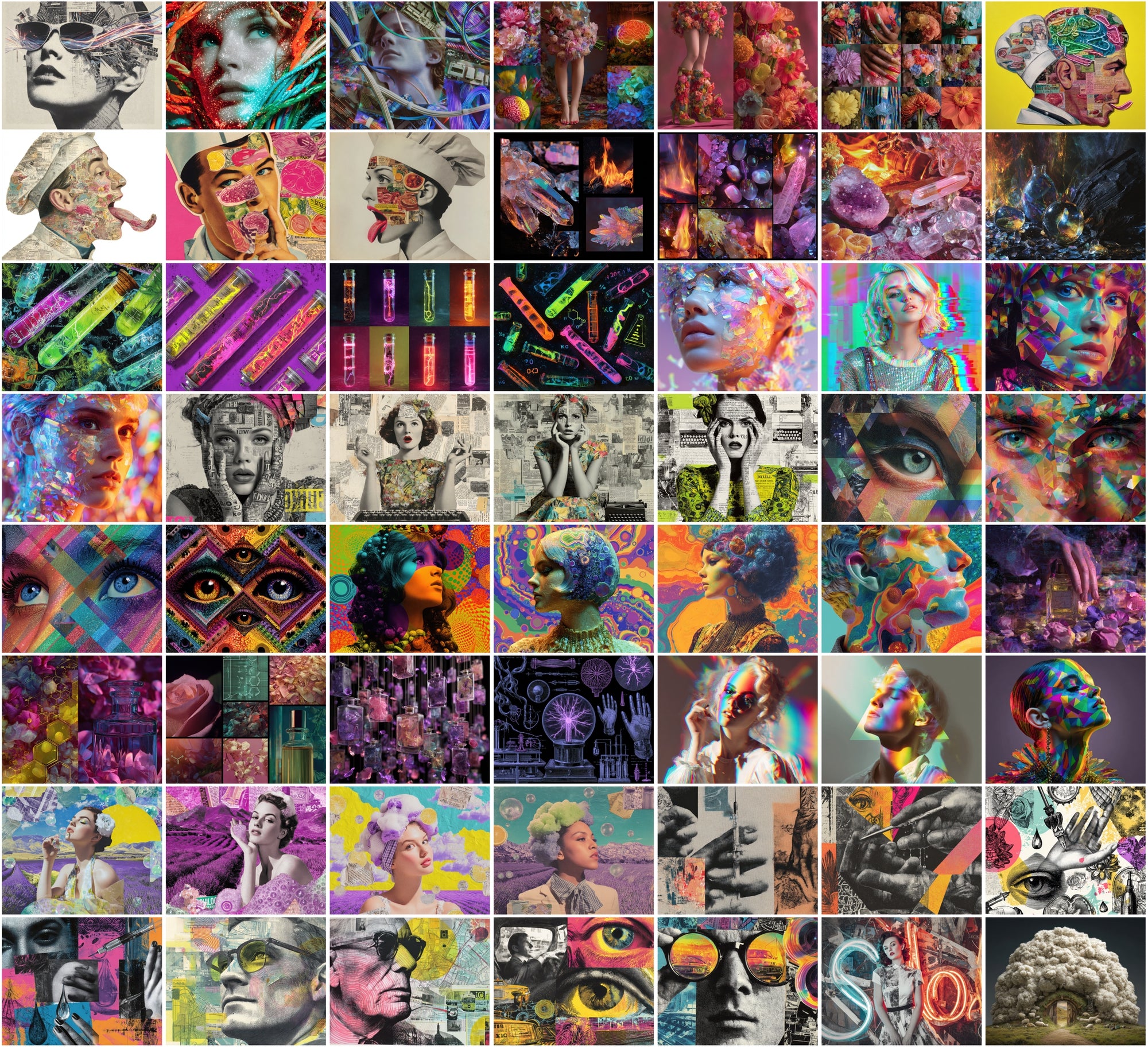 600 Surreal Collage Backgrounds JPG | Vintage Psychedelic Art with Commercial License