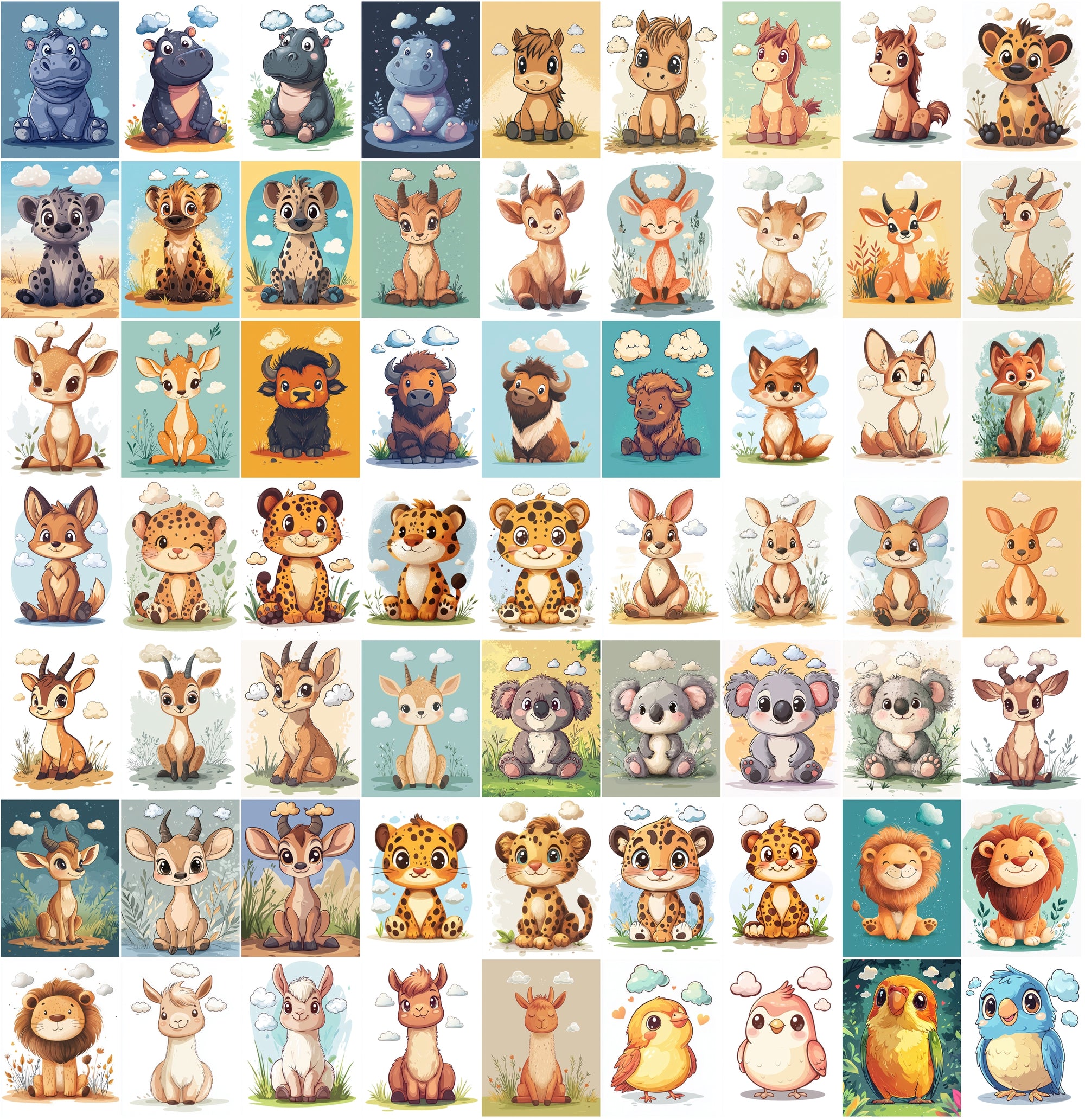 570 Cartoon Animals with Clouds Above Their Heads