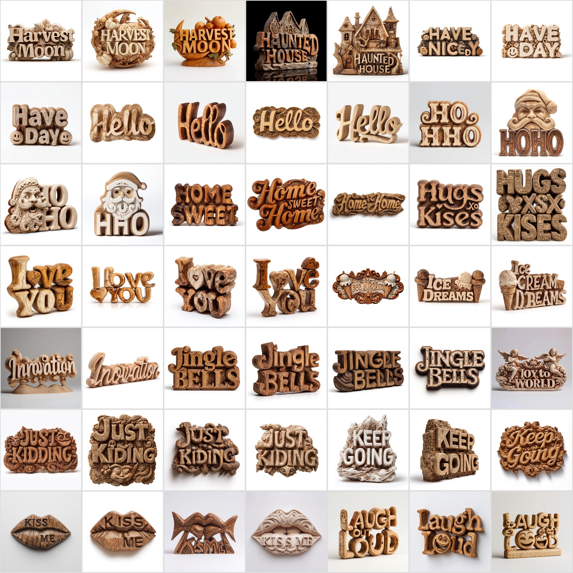 485 Wood Carved Word Art Images