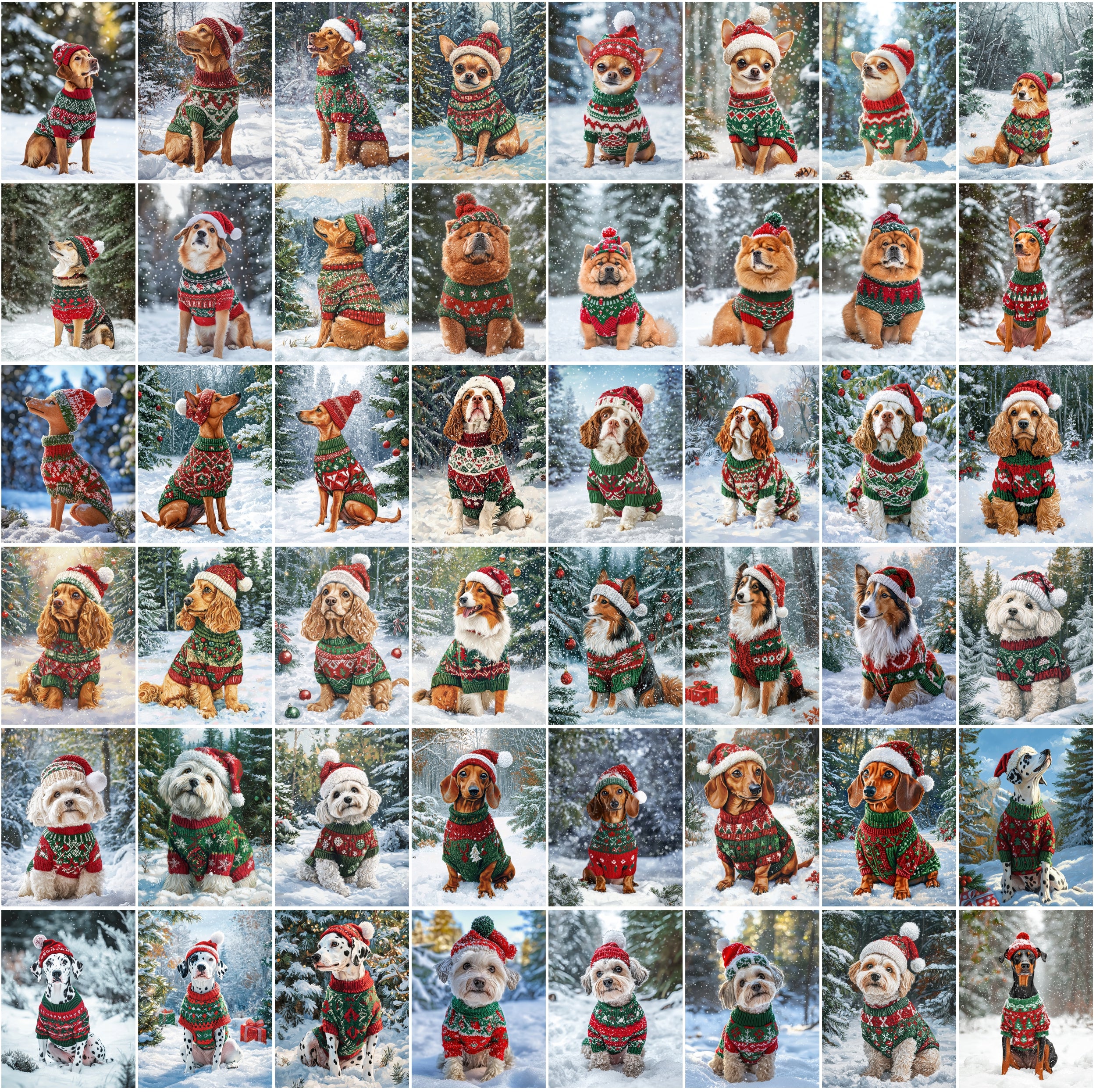 770 Adorable Dog Images on Snow with Holiday Sweaters