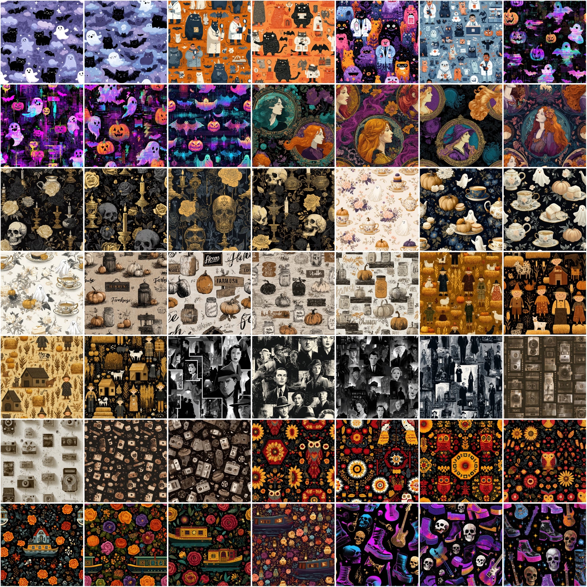 580 Seamless Halloween Patterns | Cute & Spooky JPG + PAT Files | Commercial Use