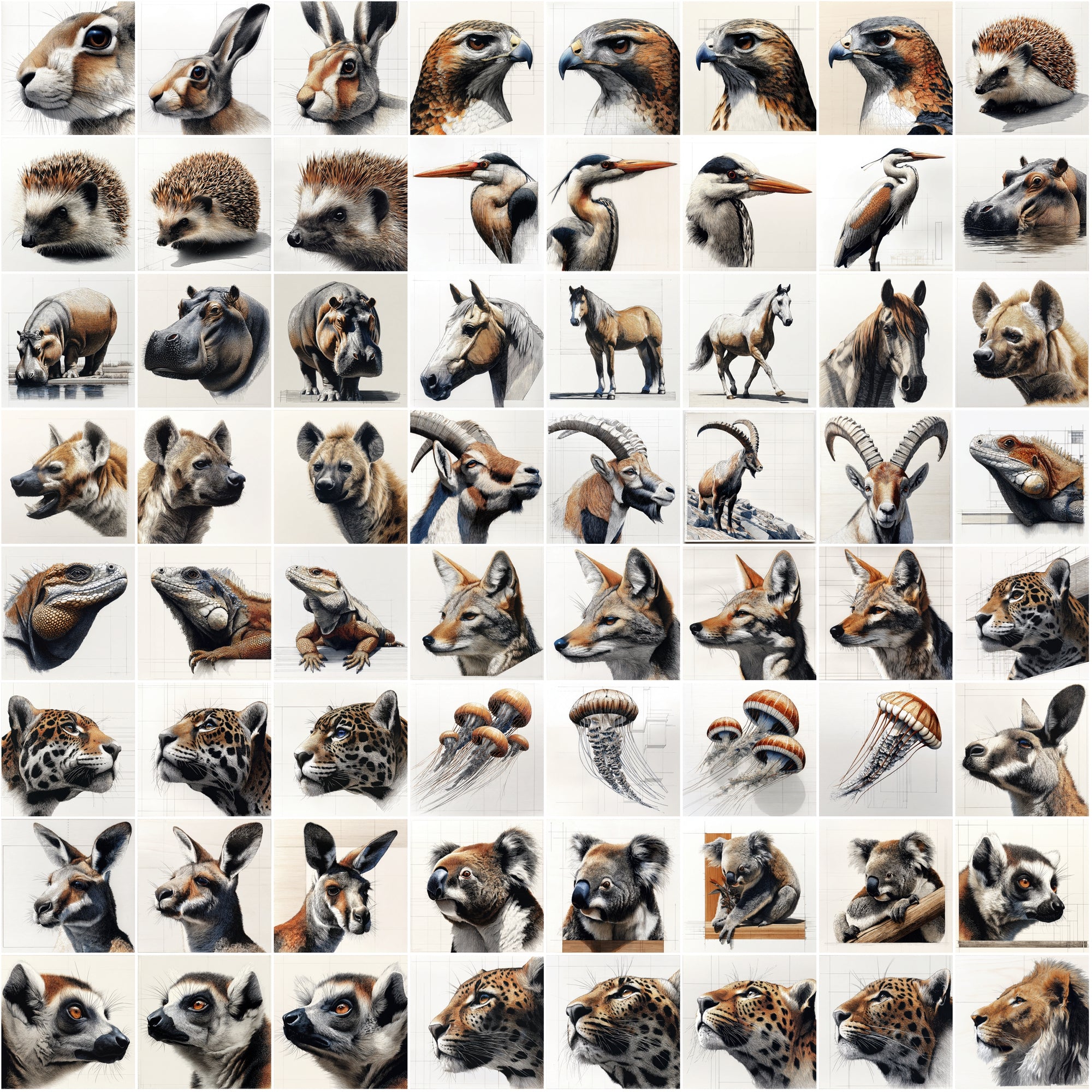 630 Animal Sketch Illustrations – High-Resolution JPGs with Commercial License