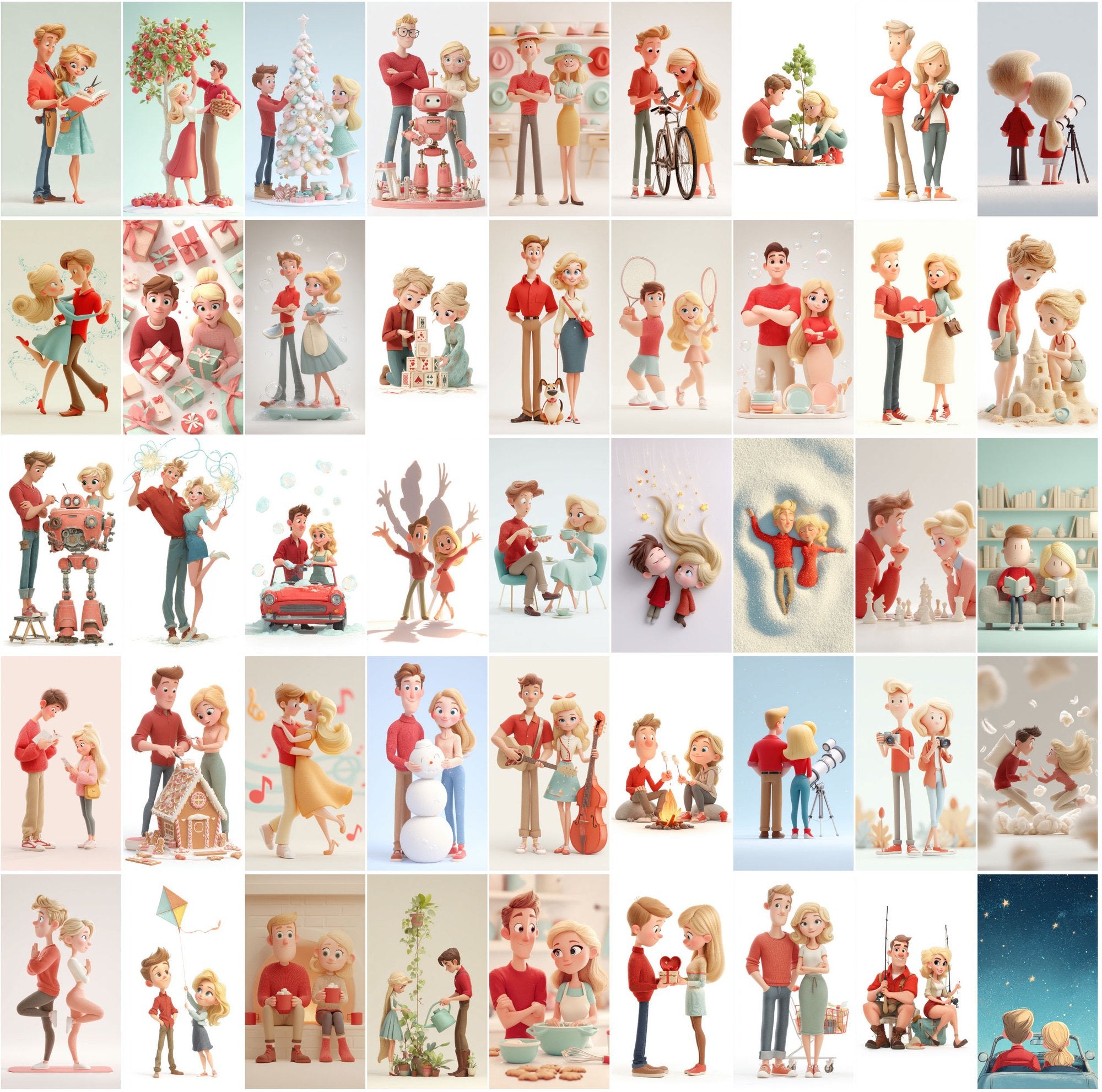 430 Cute Couple Illustrations – Pastel 3D Style