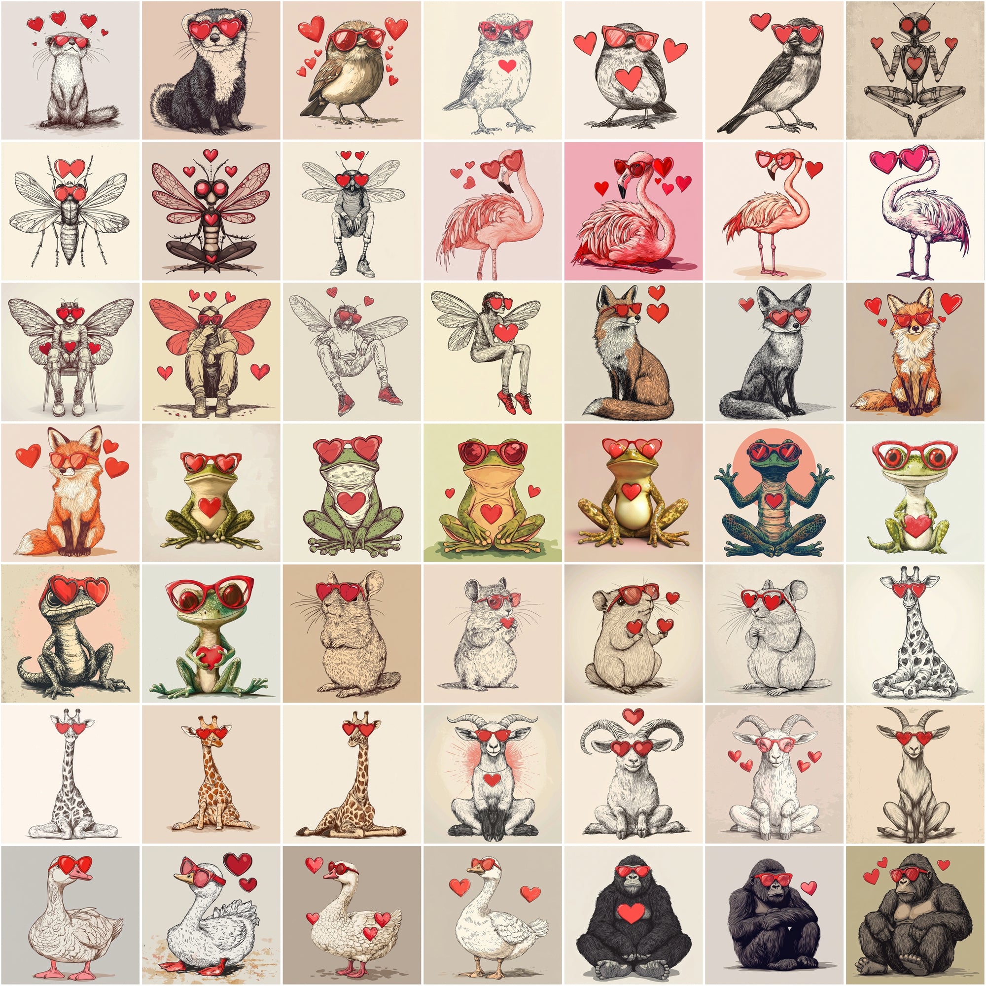 590 Unique Vintage Animal Illustrations for Love & Valentine’s Day Creations