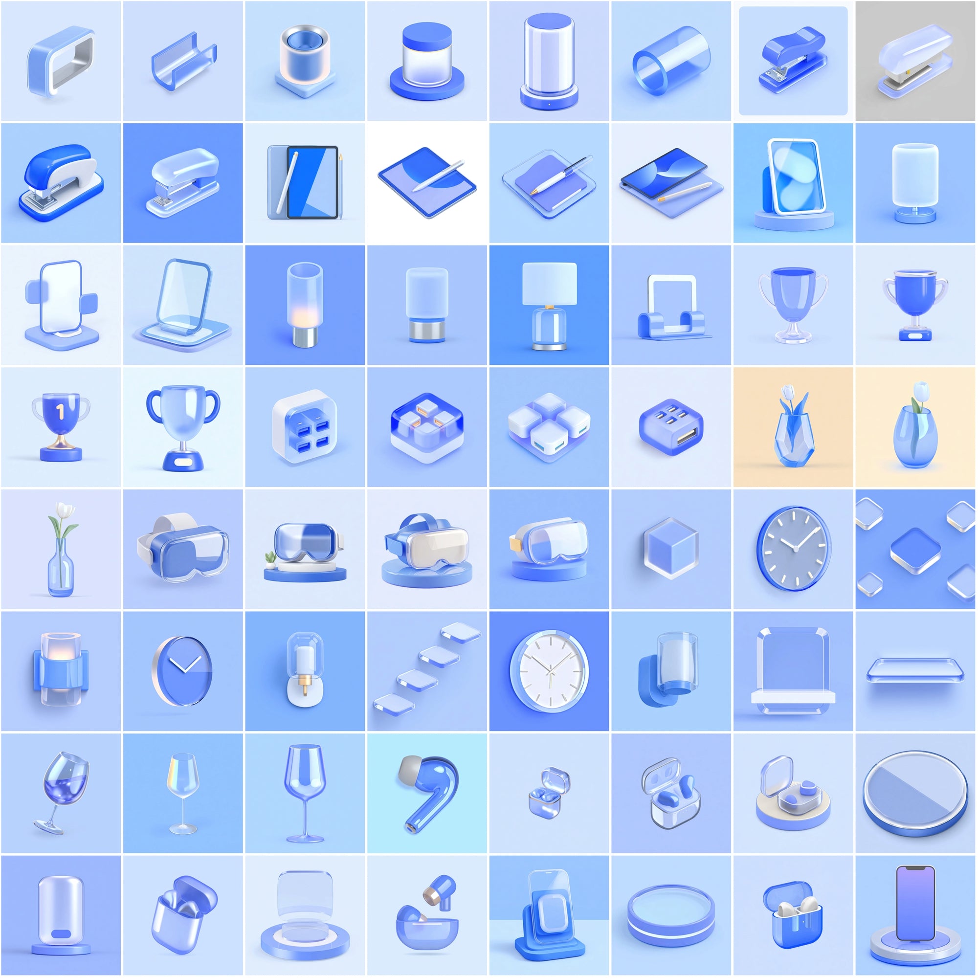 580 Frosted Glass 3D Renders – Elegant Minimal Glassmorphism Objects Collection