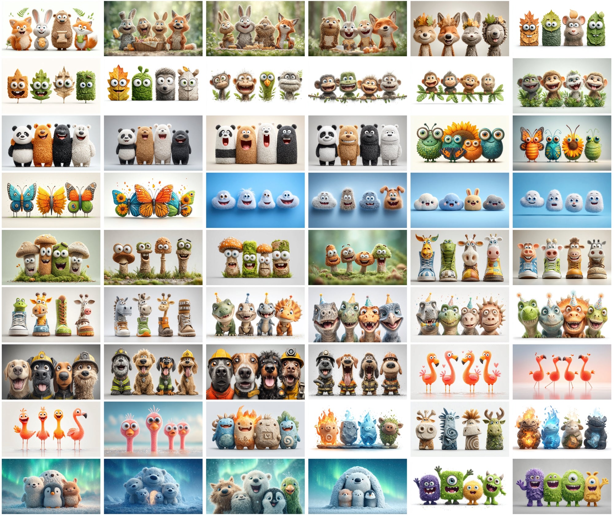 610 Funny Animal Friends Clipart – High-Resolution 3D Caricature JPGs with Commercial License