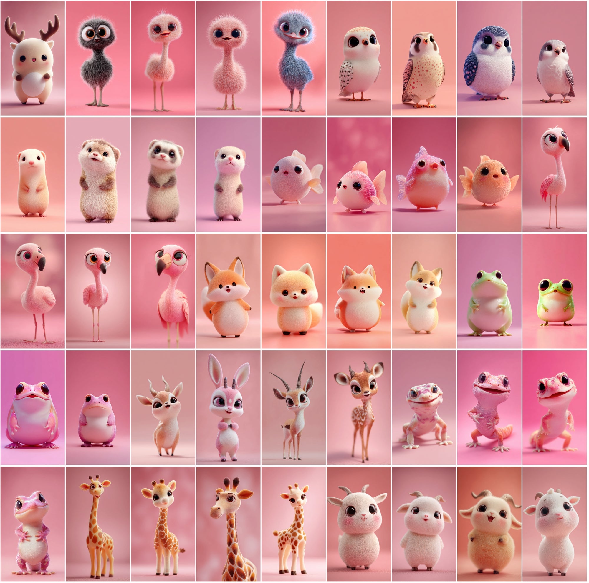 620 Chubby 3D Animals – Cute Kawaii Anime-Style JPGs (3672×6552) • Commercial Use