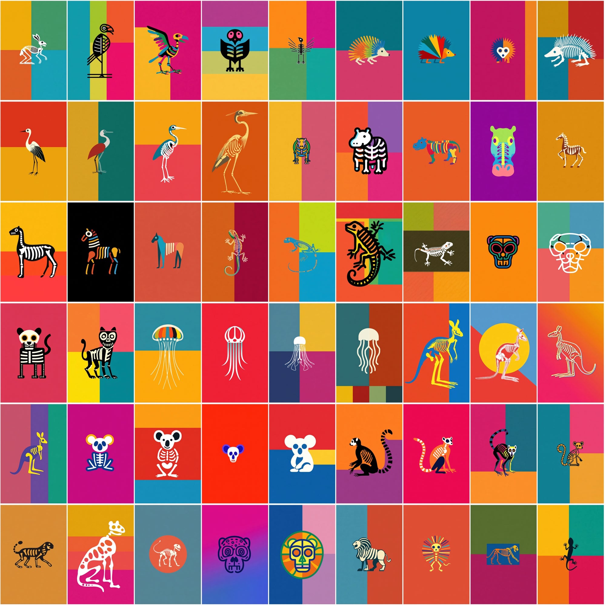 520 Skeleton Animal Illustrations | Colorful JPG Bundle with Commercial License