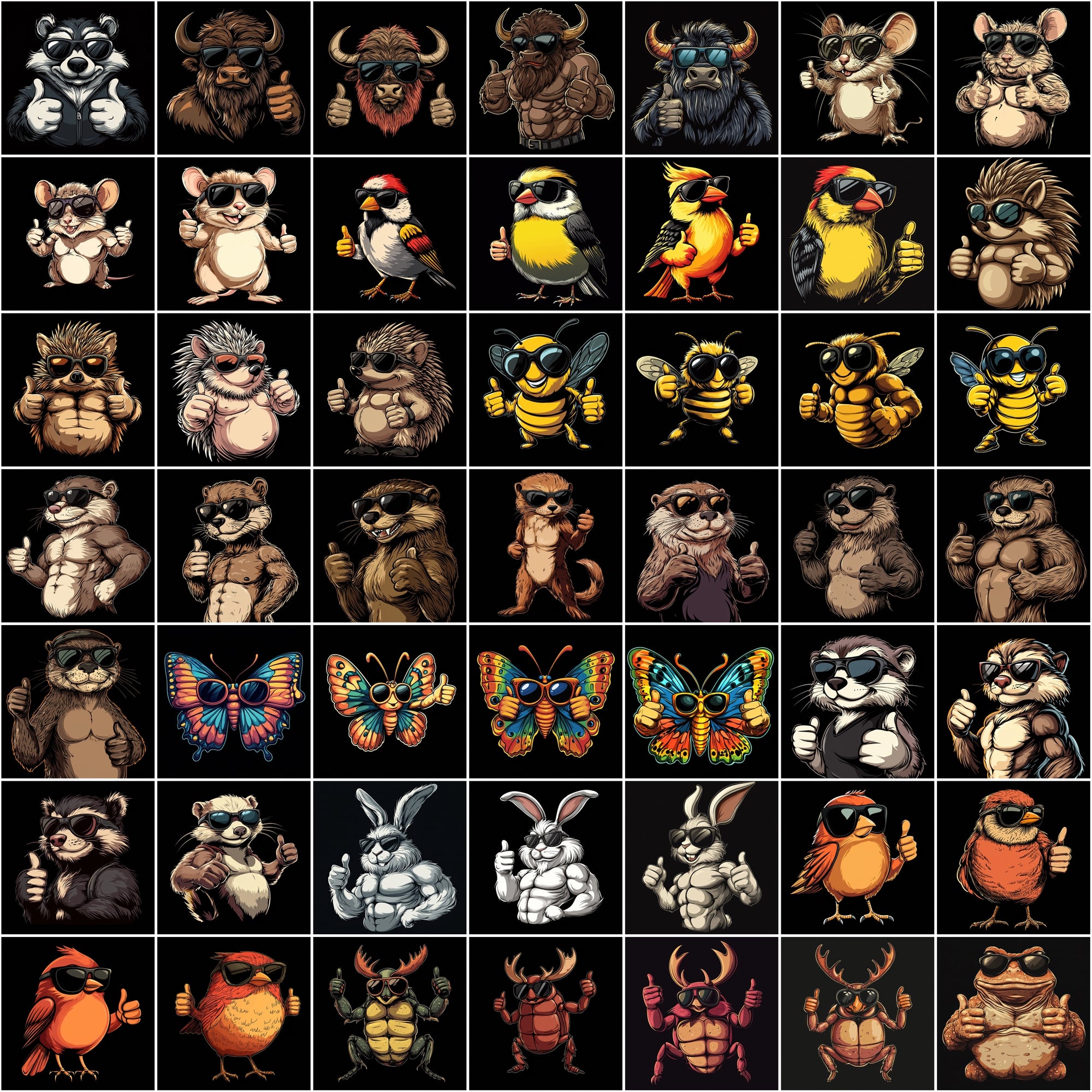 530 Cartoon Muscle Animals with Sunglasses