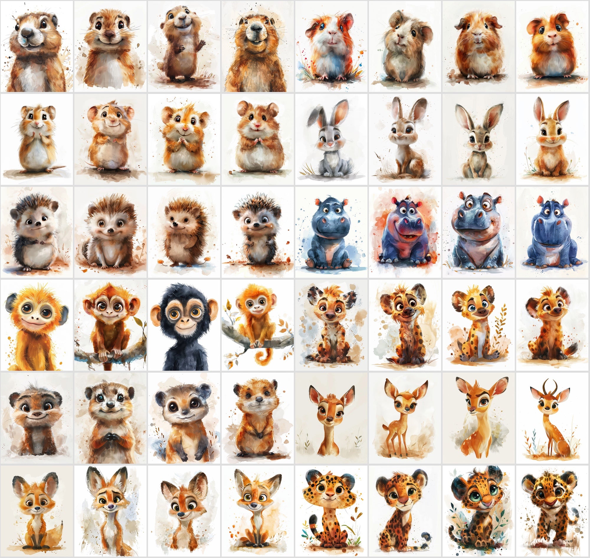 580 Cute Animal Watercolour Illustrations - Commercial License Included