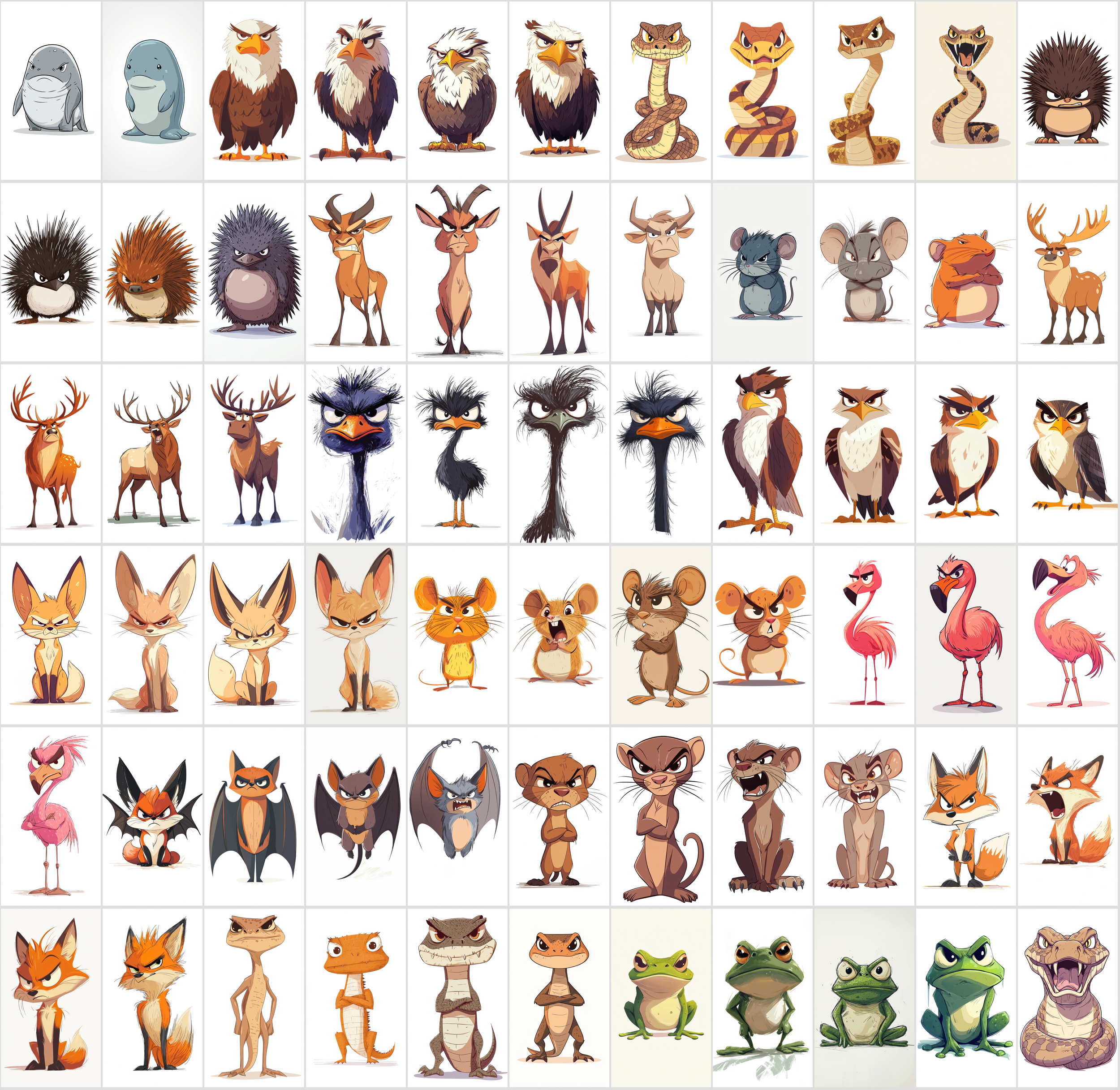 860 Angry Animals - Cartoon Style Clipart