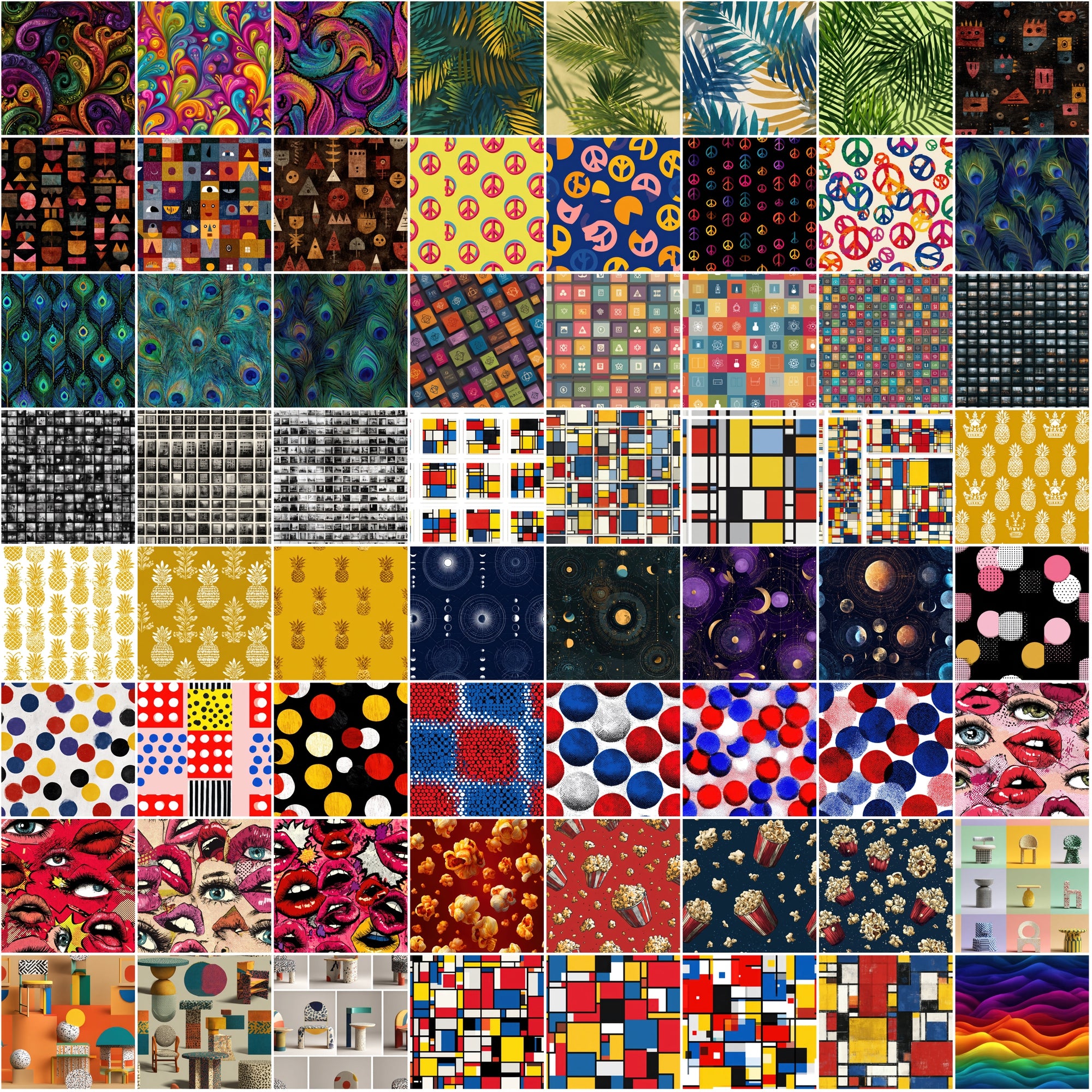 570 Retro Seamless Patterns | Vintage Mid-Century & Retro Digital Papers