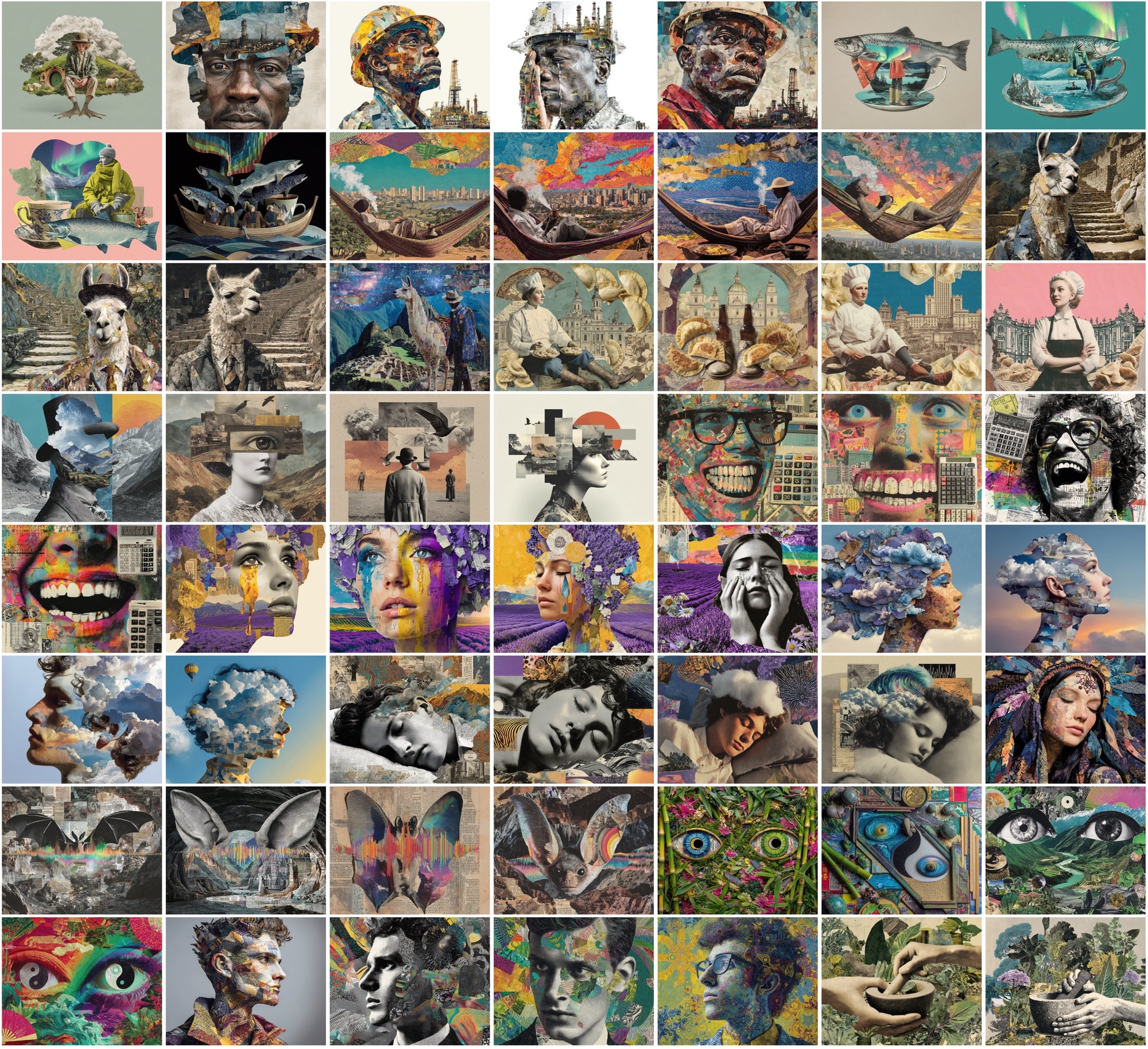600 Surreal Collage Backgrounds JPG | Vintage Psychedelic Art with Commercial License