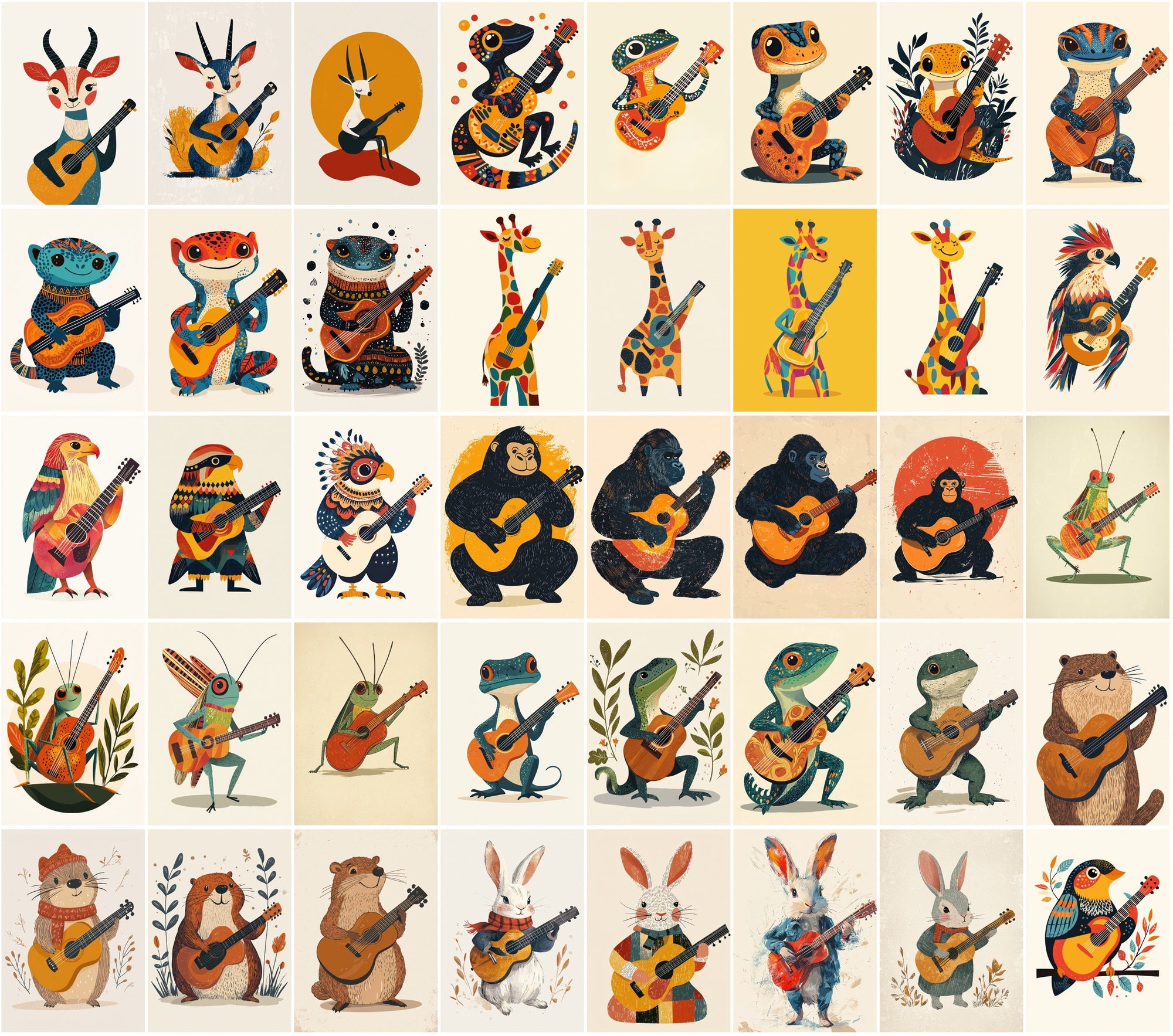 540 Cute Animal Guitar Illustrations