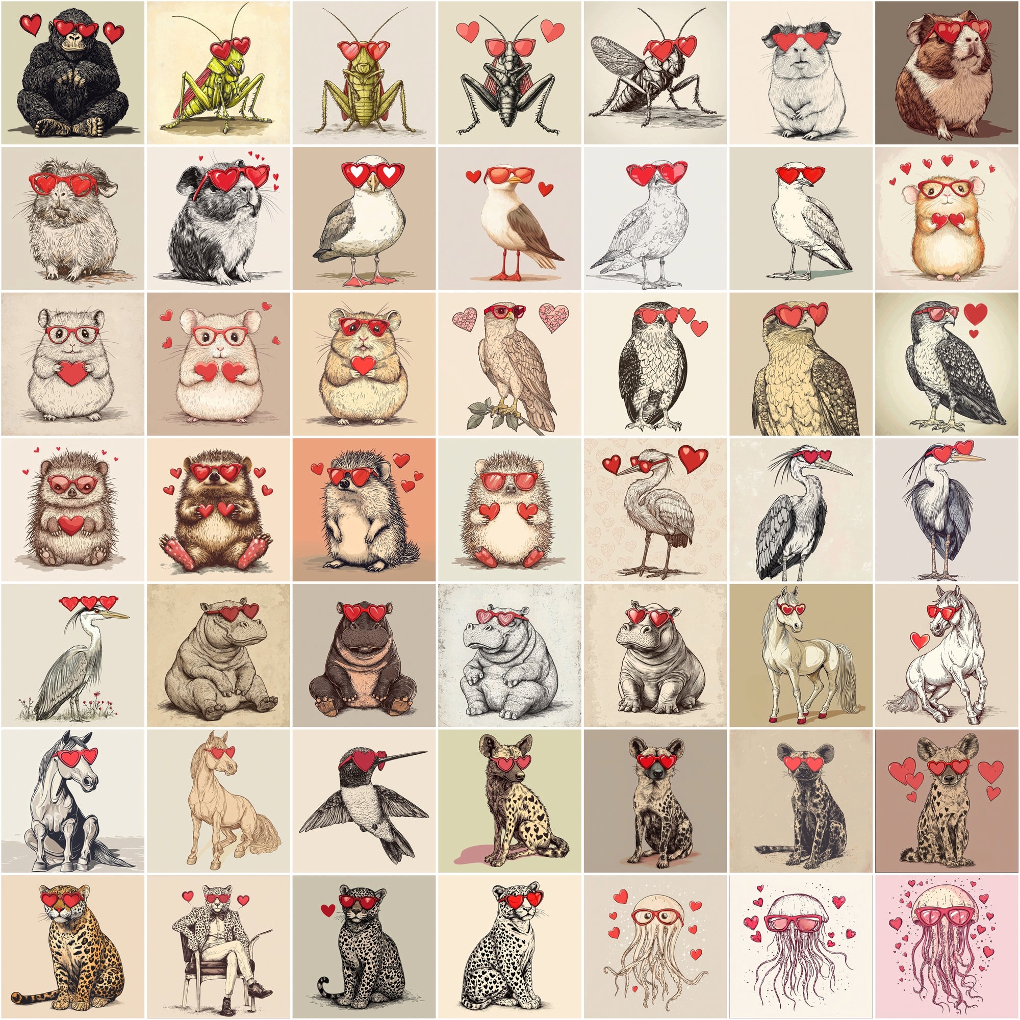 590 Unique Vintage Animal Illustrations for Love & Valentine’s Day Creations