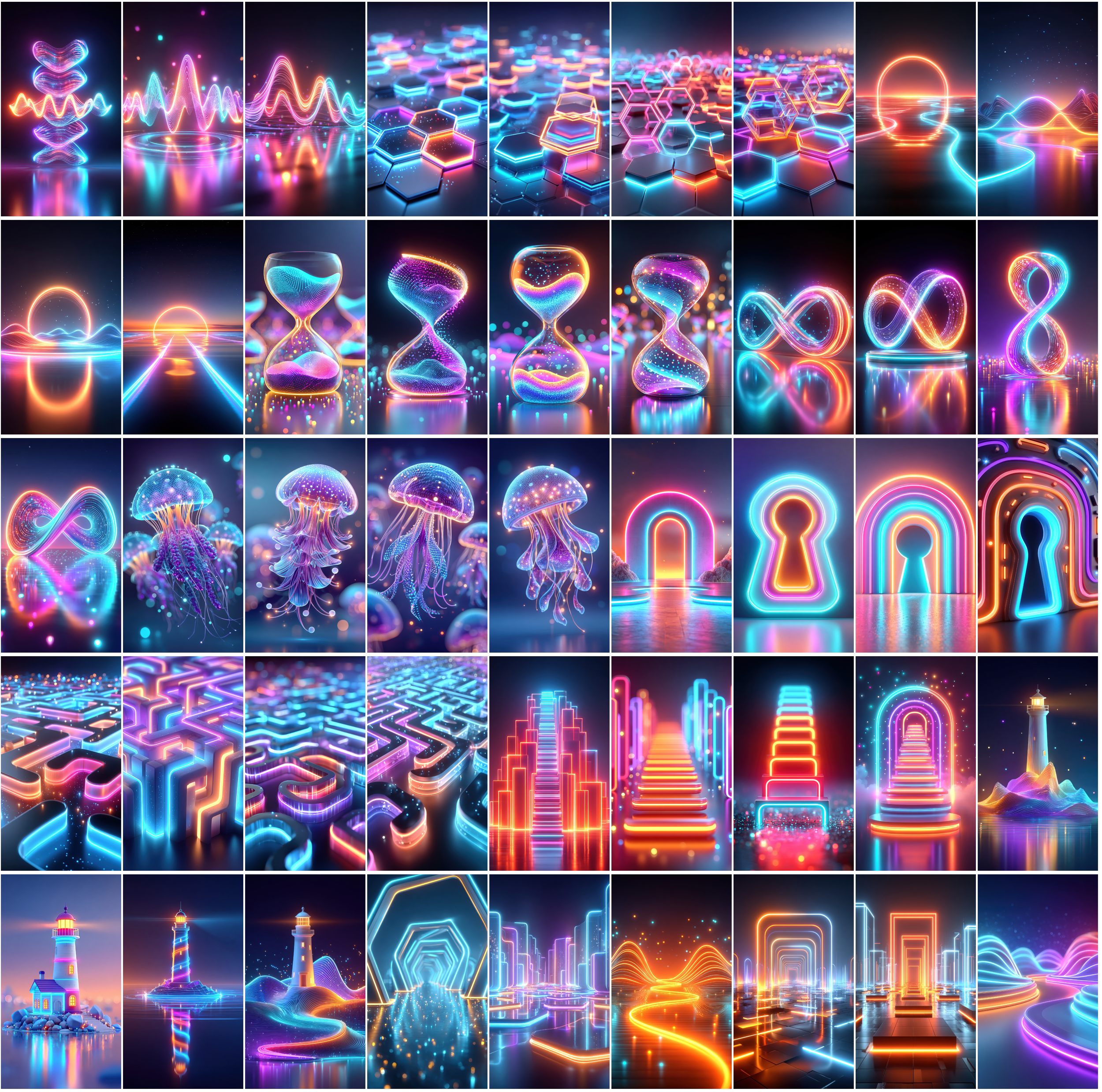 1140 Neon Abstract Backgrounds – 3D Futuristic Blue & Pink Light Renders | Vertical & Horizontal JPGs