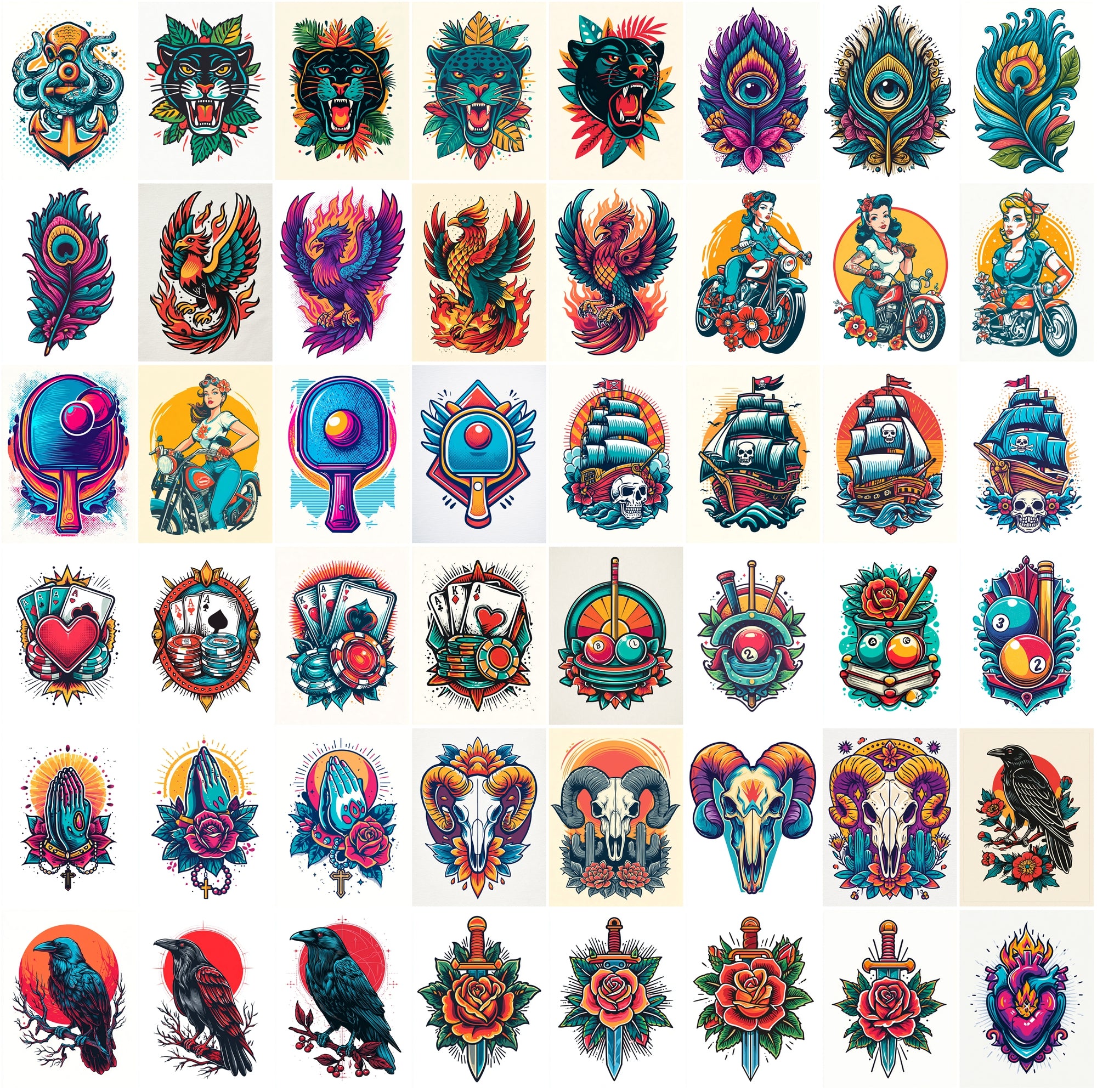 540 Bold Tattoo-Style T-Shirt Illustrations