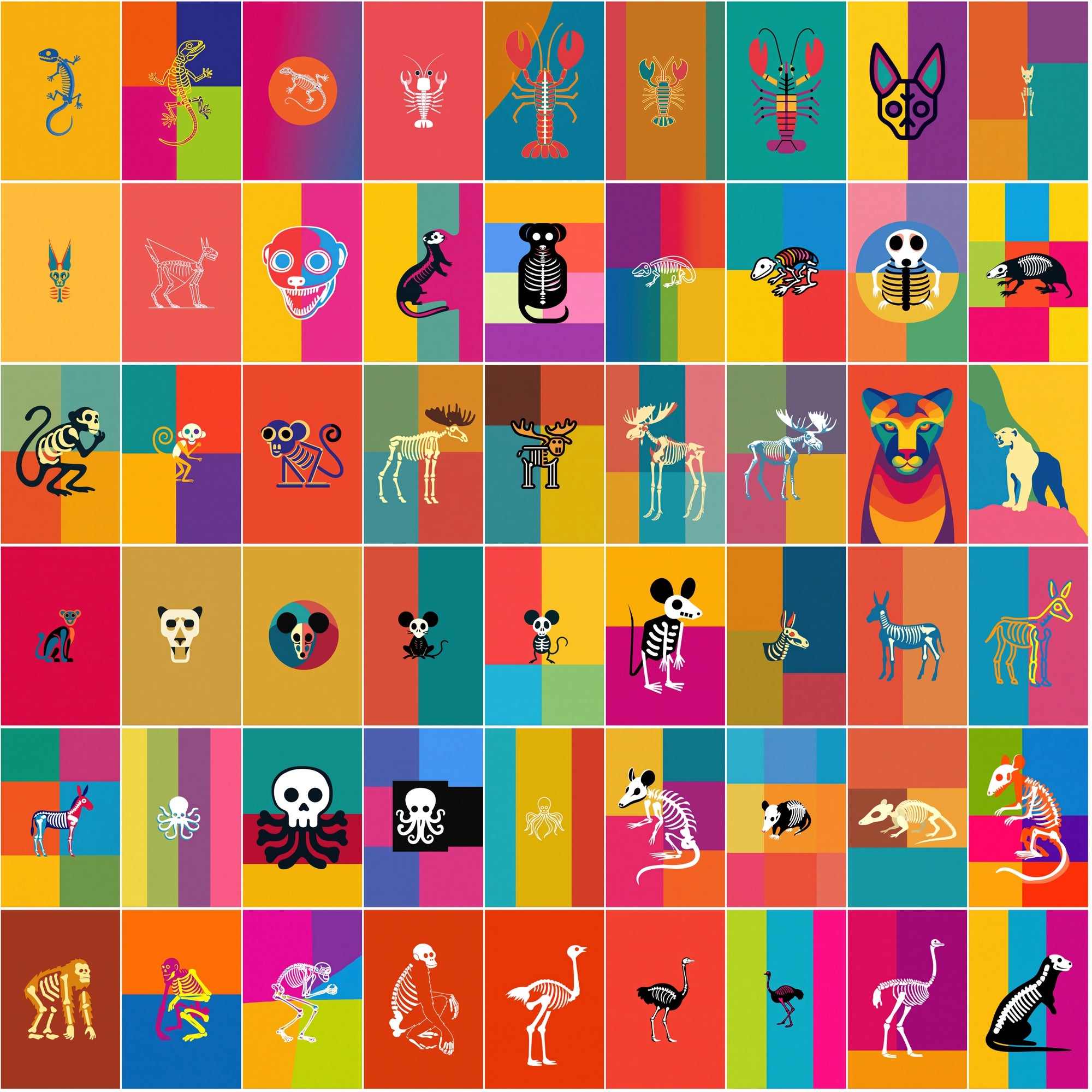 520 Skeleton Animal Illustrations | Colorful JPG Bundle with Commercial License