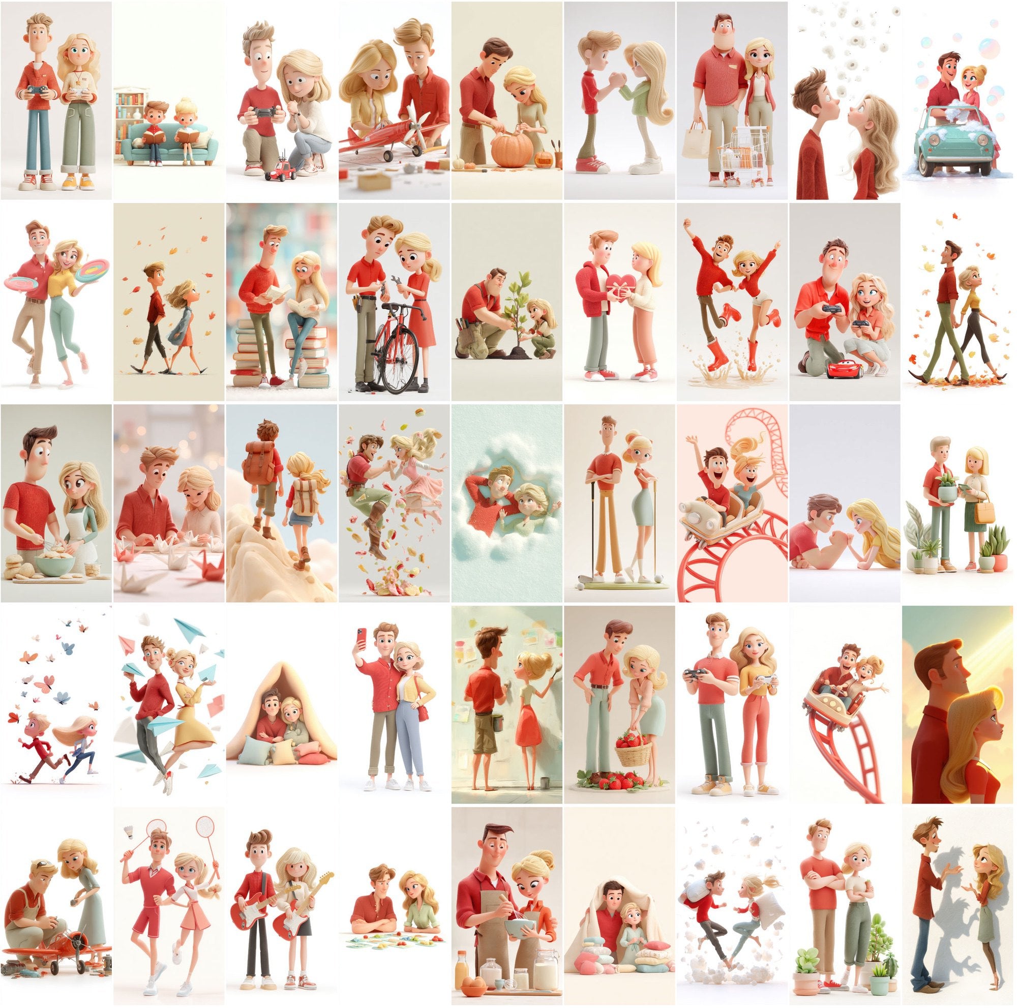 430 Cute Couple Illustrations – Pastel 3D Style