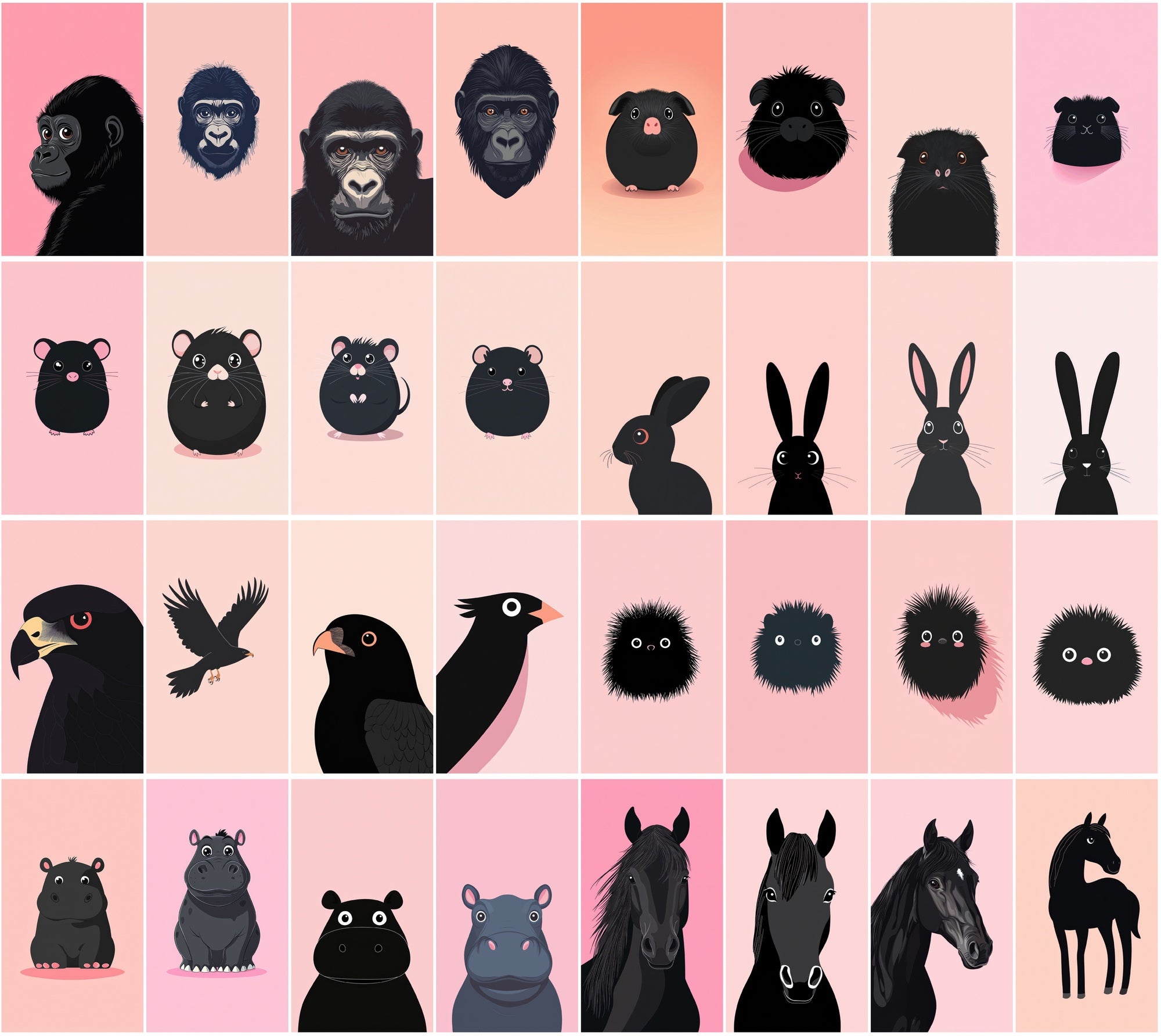 390 Minimalist Animal Illustrations on Pastel Pink Backgrounds