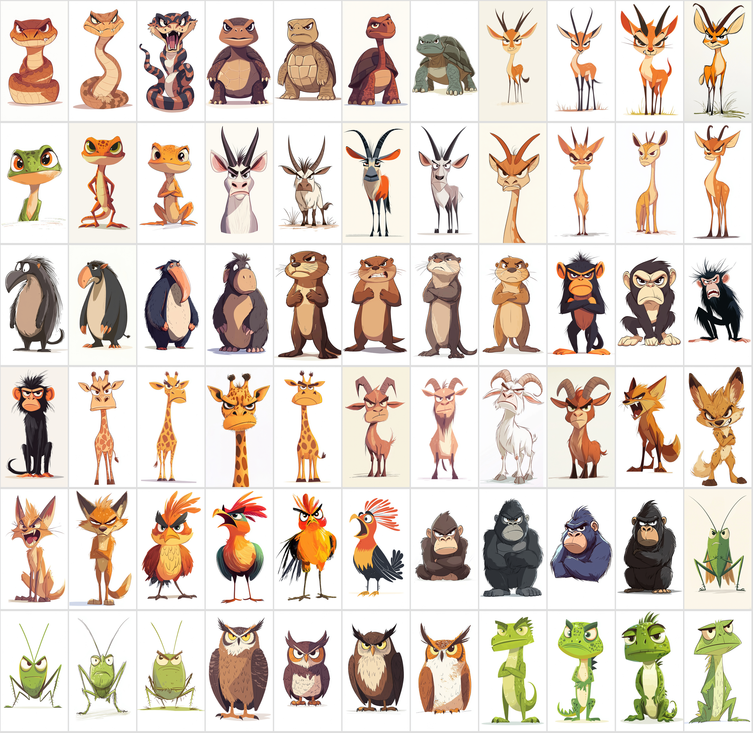 860 Angry Animals - Cartoon Style Clipart