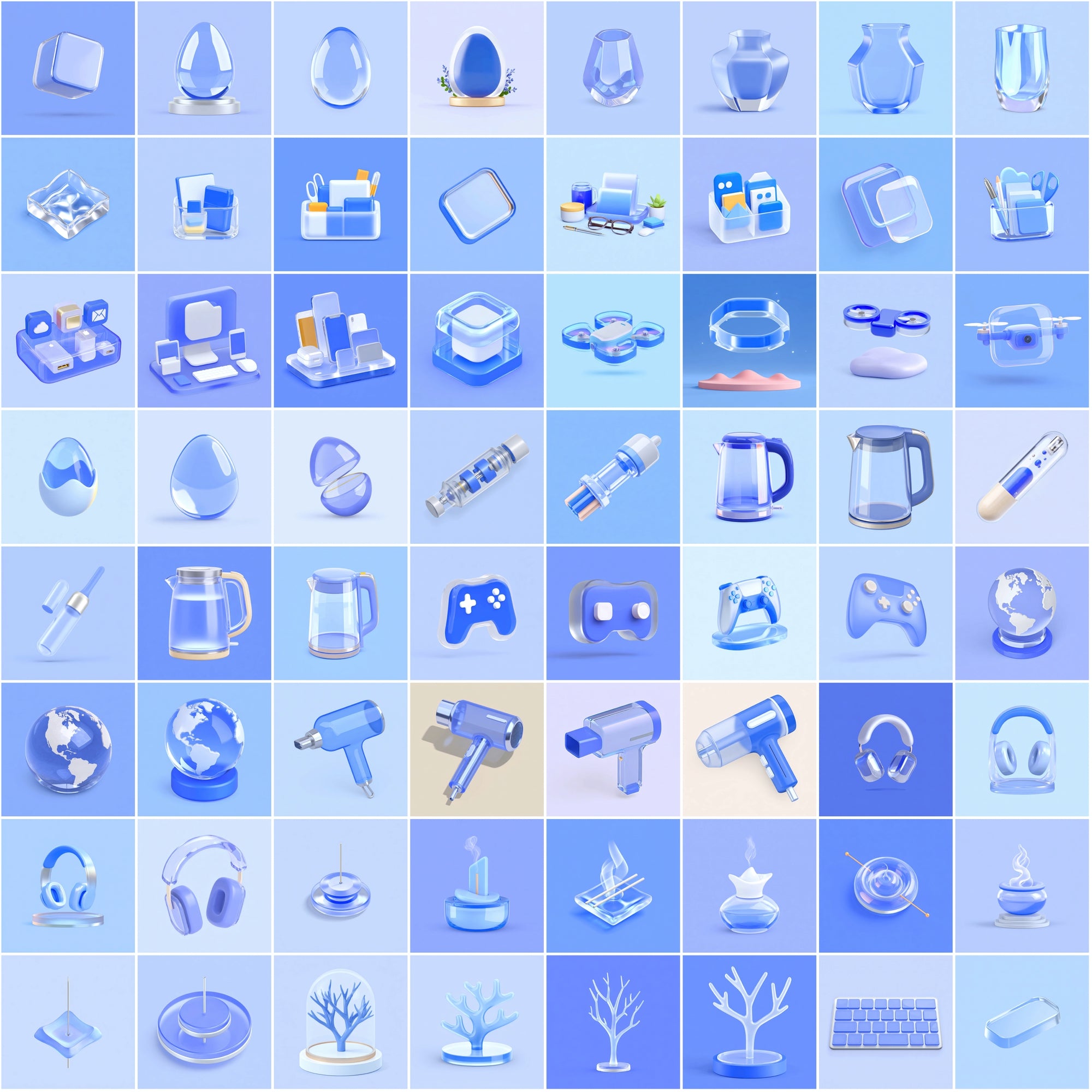 580 Frosted Glass 3D Renders – Elegant Minimal Glassmorphism Objects Collection
