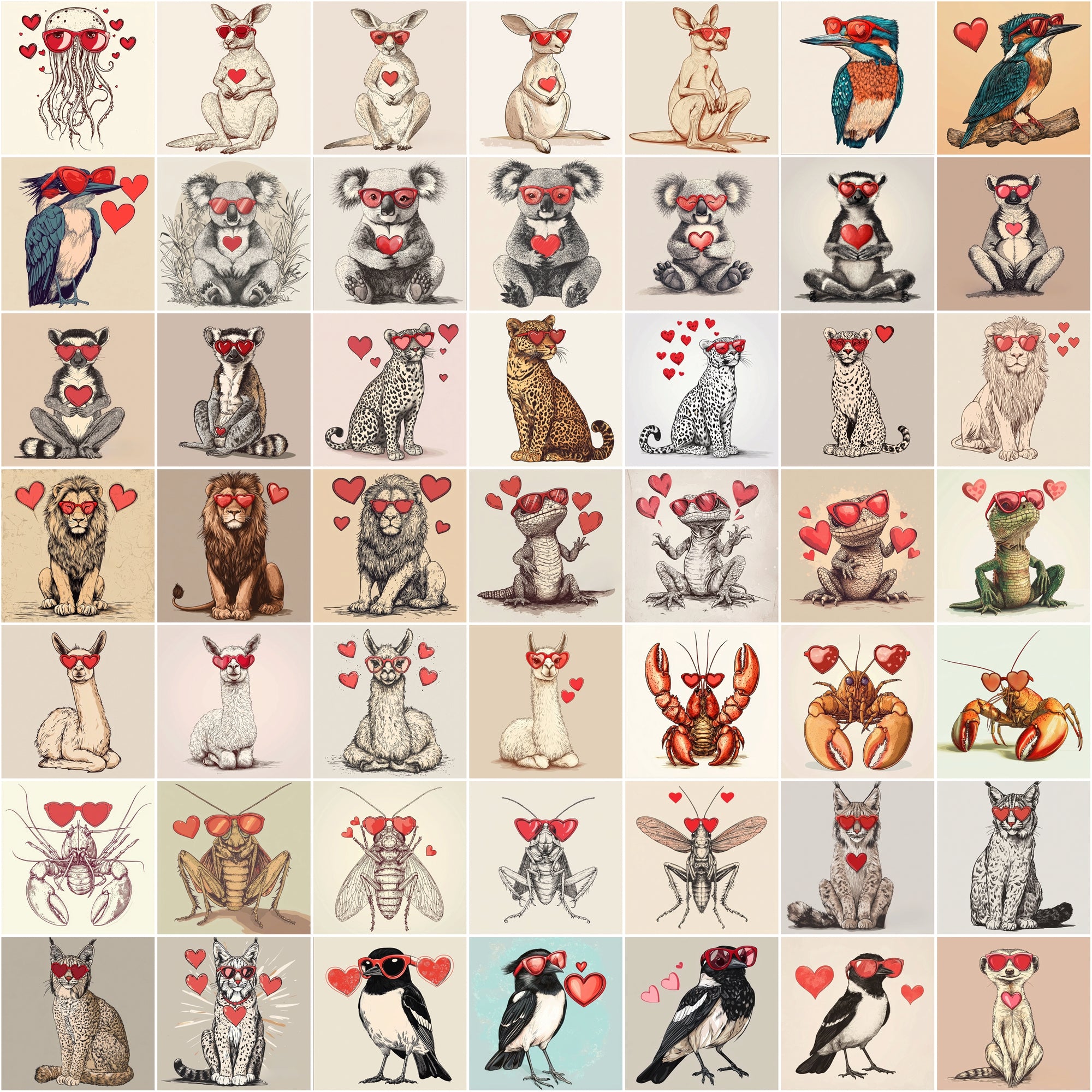 590 Unique Vintage Animal Illustrations for Love & Valentine’s Day Creations