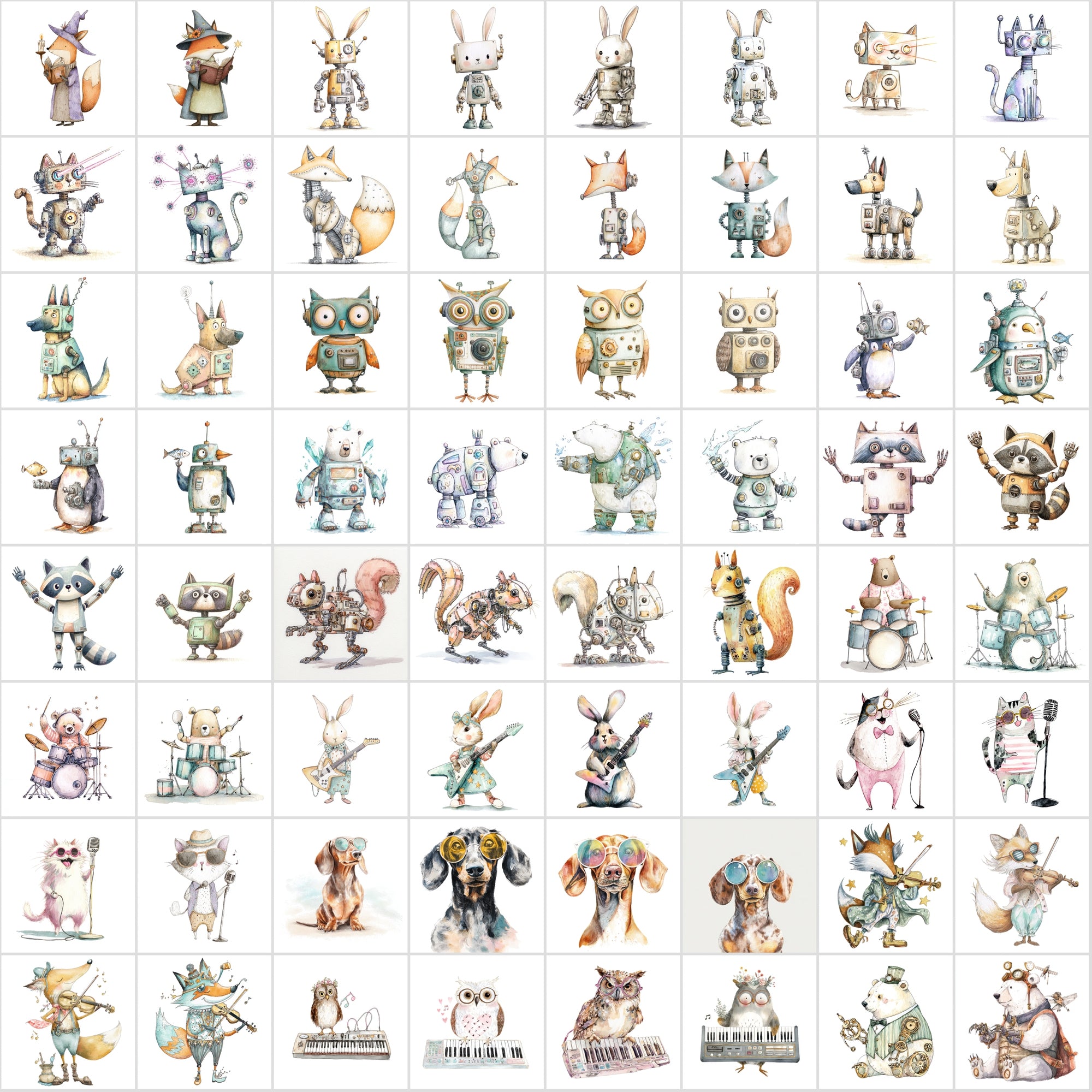 600 Cute Halloween Animal Clipart, Whimsical Spooky Critters Bundle, Watercolor Graphics, Commercial Use JPG, Digital Download