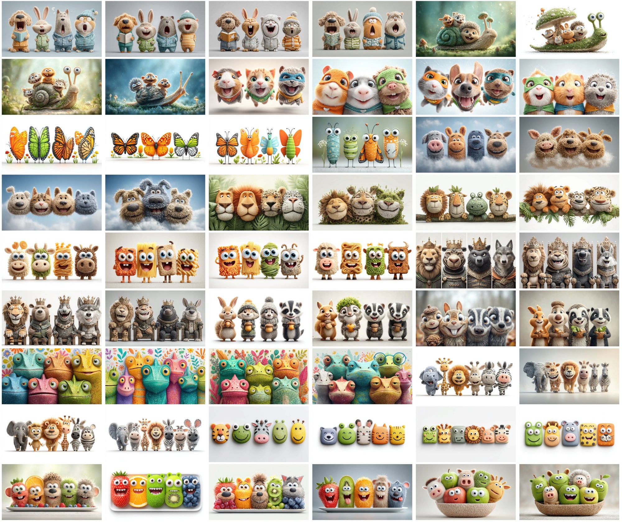 610 Funny Animal Friends Clipart – High-Resolution 3D Caricature JPGs with Commercial License